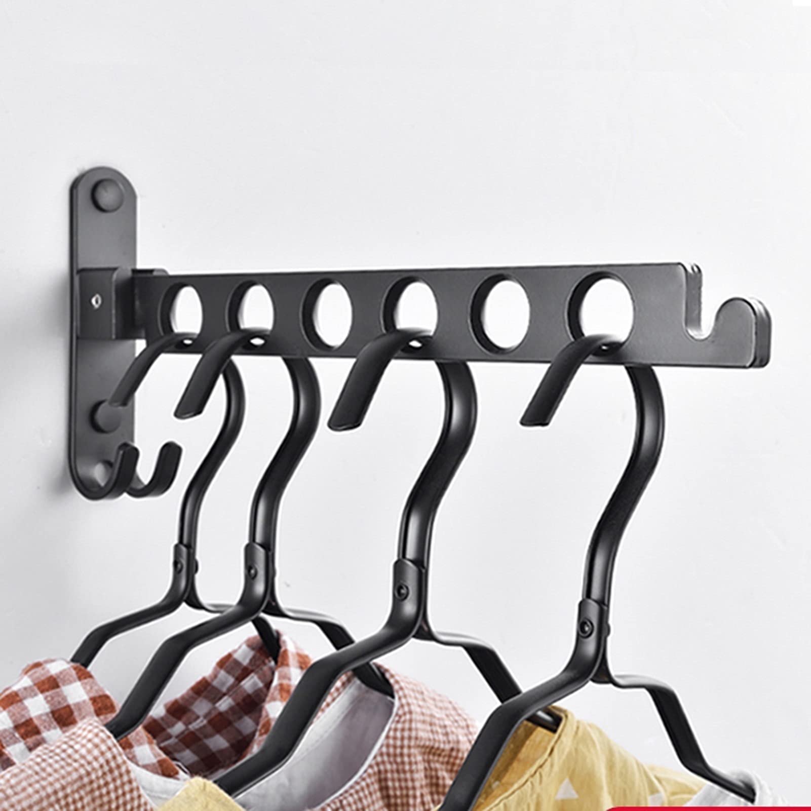 Heavy Duty Wall Mounted Folding Clothes Drying Rack with Swing Arm Hook - Space Saving Laundry Organizer for Closet, Balcony, Bathroom - Black (31.2x14.3x3.1cm) - Perfect for Small Spaces & Quick Drying