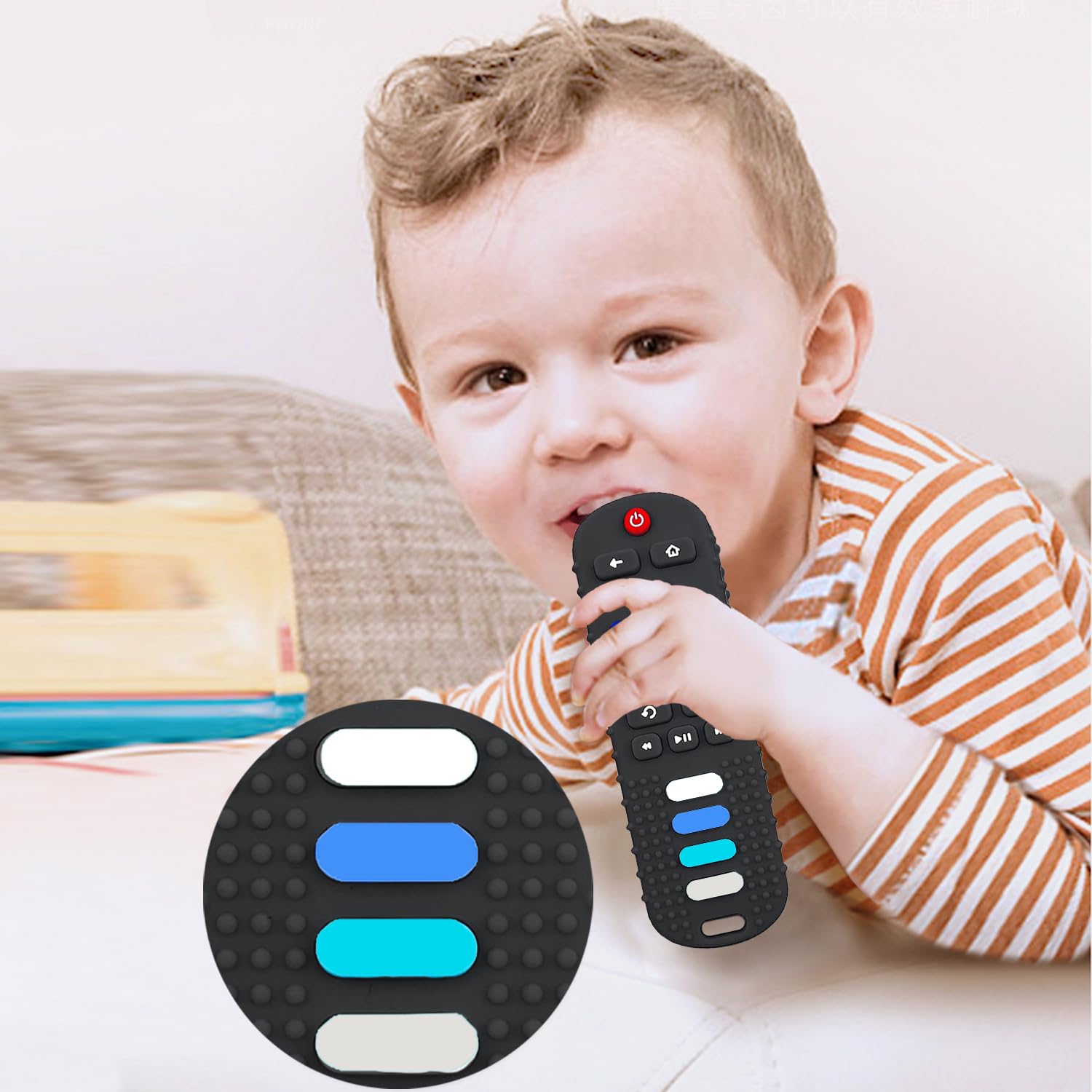 BPA-Free Silicone Baby Teething Toys for Infants 0-18 Months - Safe Chewable Remote Control Shape Teether for Soothing Sore Gums (Black) | Perfect for Home, Travel & Daycare Use
