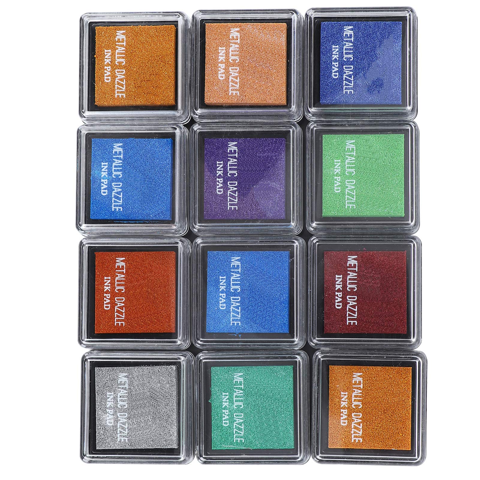10-Color Metallic Ink Pad Set for Ceramics - 12Pcs Non-Toxic, Washable Craft Stamp Pads for DIY Scrapbooking, Card Making & Pottery Decorating