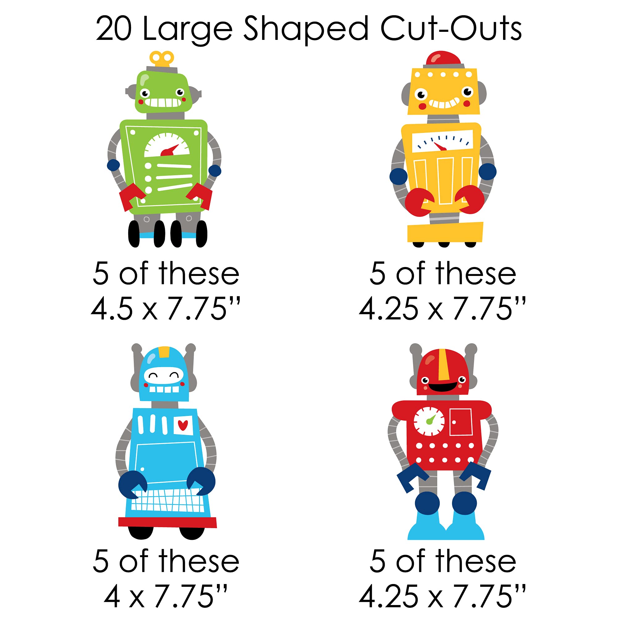 Big Dot of Happiness Gear Up Robots DIY Decorations - 44-Piece Clothespin Garland Banner for Birthday Parties & Baby Showers - Perfect for Kids' Room Decor & Themed Events