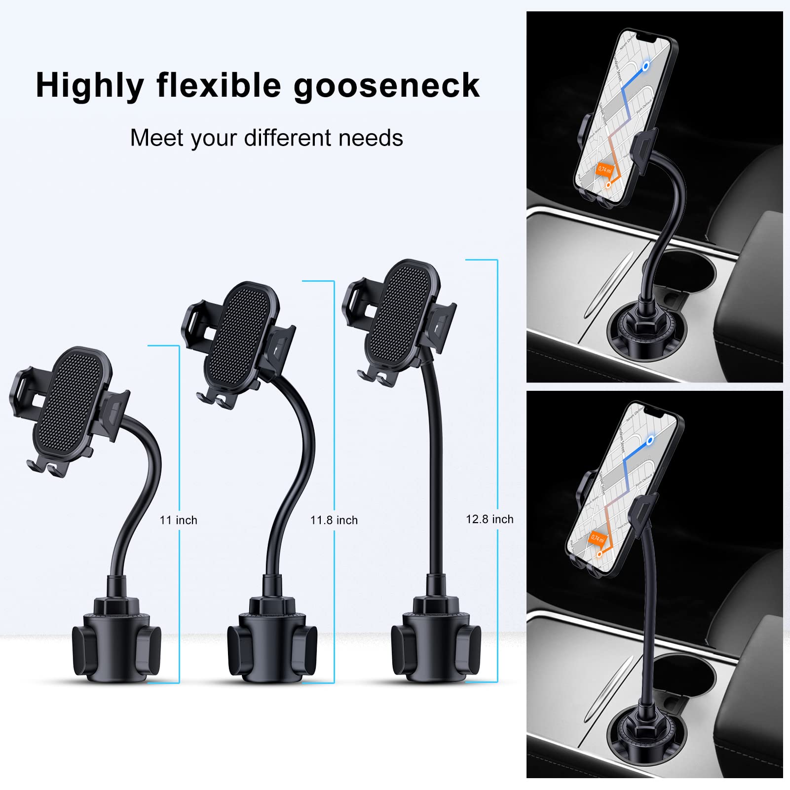 Lopnord Universal Car Phone Holder Mount - Adjustable Gooseneck Cup Holder Compatible with iPhone 15/14 Pro Max, Samsung Galaxy S24/S23/S22 Ultra - Perfect for Road Trips, GPS Navigation & Hands-Free Driving