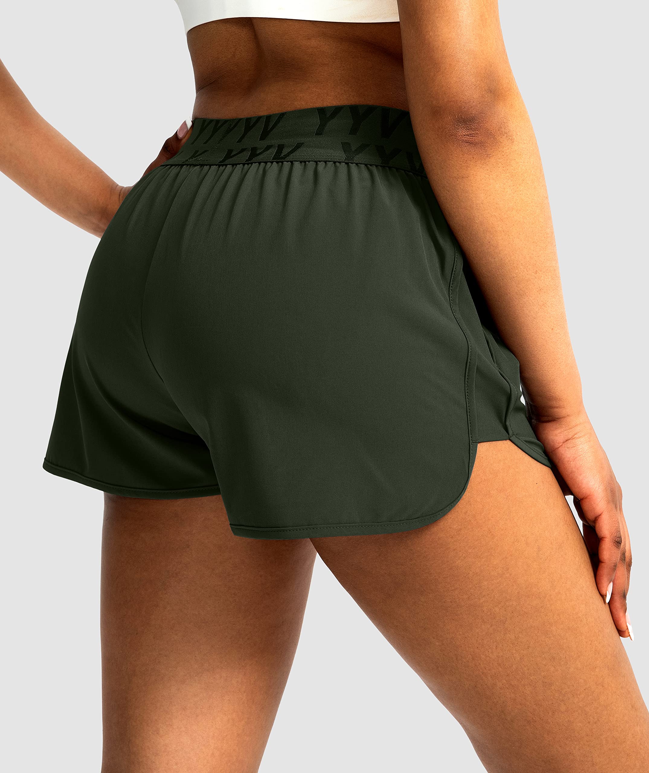 YYV Women's Running Shorts with Zipper Pockets - Quick-Dry Elastic Waist Athletic Gym Shorts with Liner - Perfect for Jogging, Workouts & Outdoor Activities
