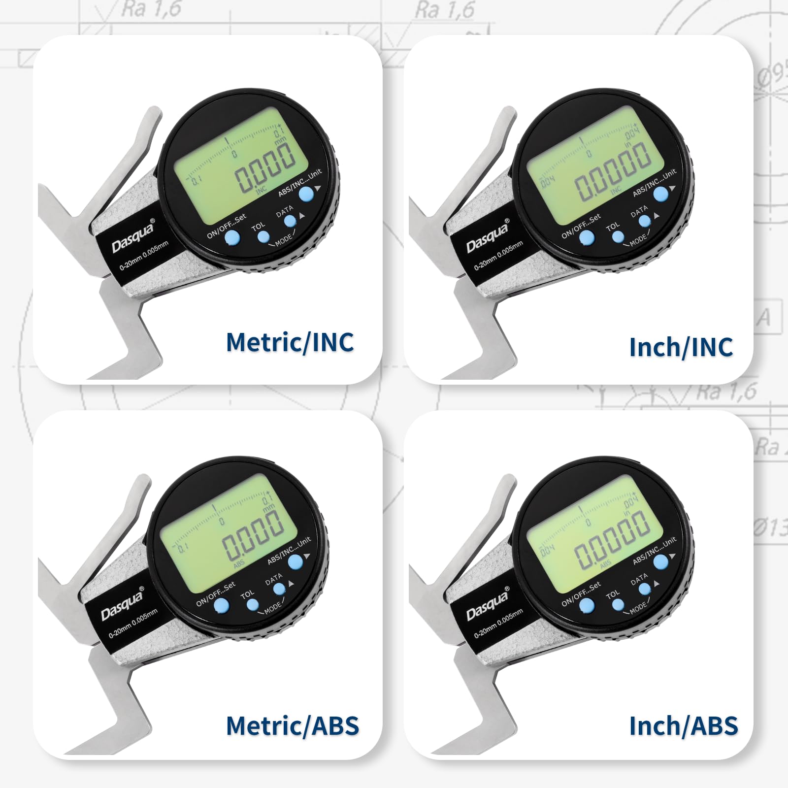 Dasqua Digital External Caliper Gauge 0-0.8 Inch/0-20mm Measuring Range - Precision Electronic Caliper for Outside Measurements in Aerospace, Machine Shops & Industrial Applications - Ideal for Metalworking, Engineering & Quality Control