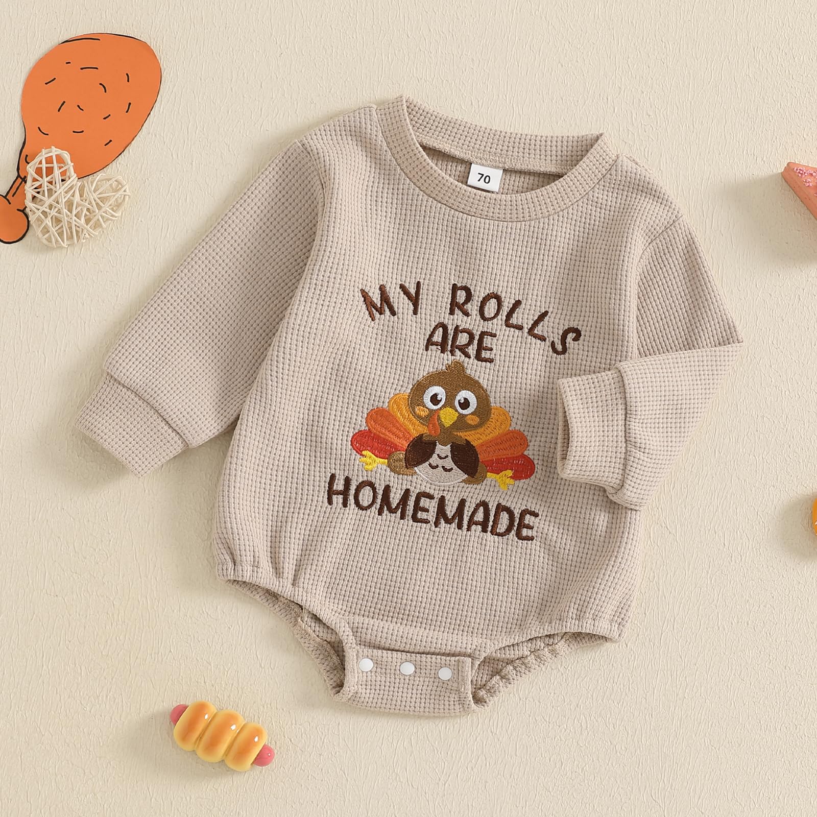 Omkzanbi Thanksgiving Baby Outfit - Neutral Fall Jumpsuit for Boys & Girls | Turkey Bubble Romper & Homemade Waffle Bodysuit | Perfect for Family Gatherings, Photo Shoots & Holiday Celebrations