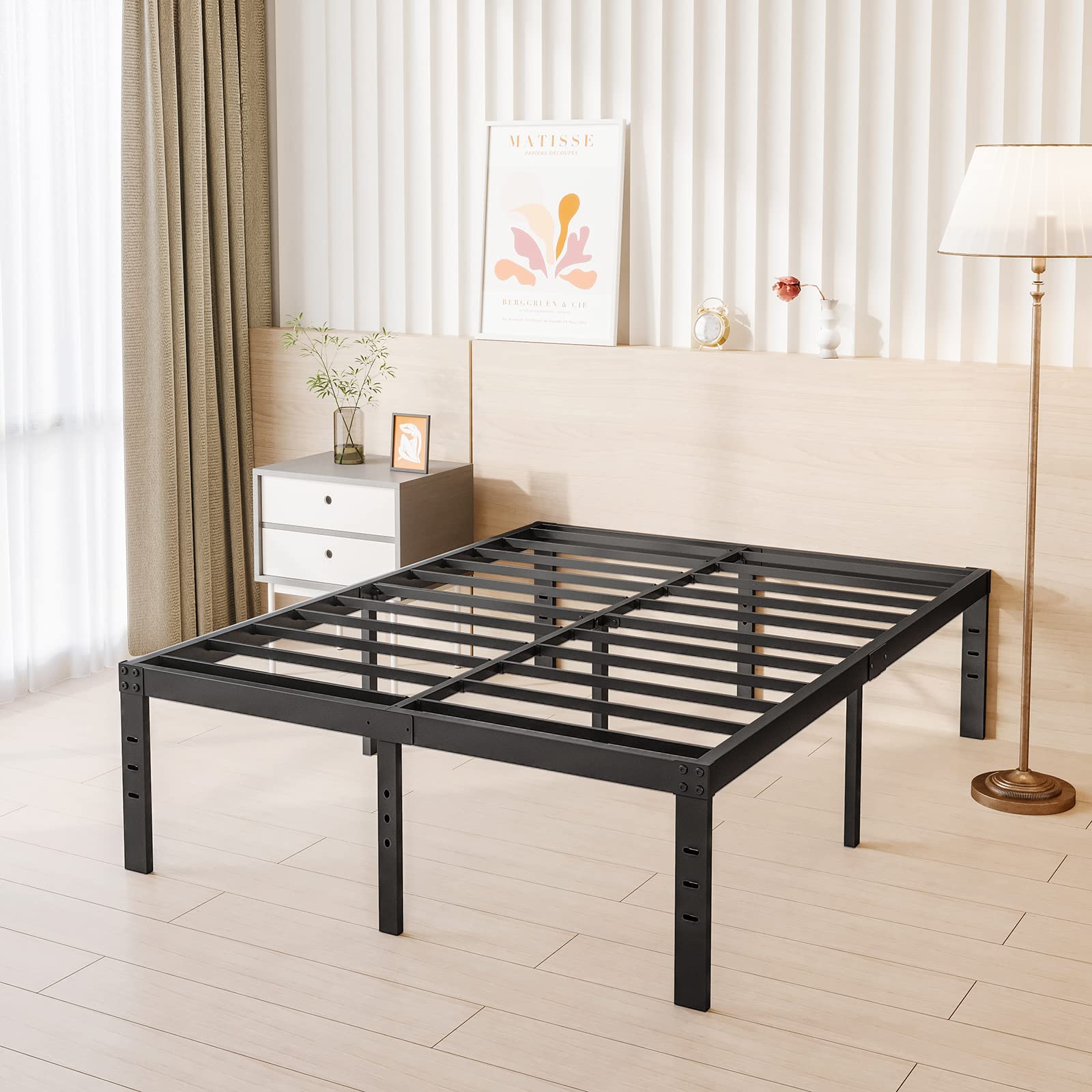 COMASACH 18-Inch Heavy Duty Metal Queen Bed Frame - No Box Spring Needed, Under Bed Storage, Noise-Free Mattress Support up to 4000Lbs - Easy Assembly for Bedroom, Guest Room, Dorm & Apartment