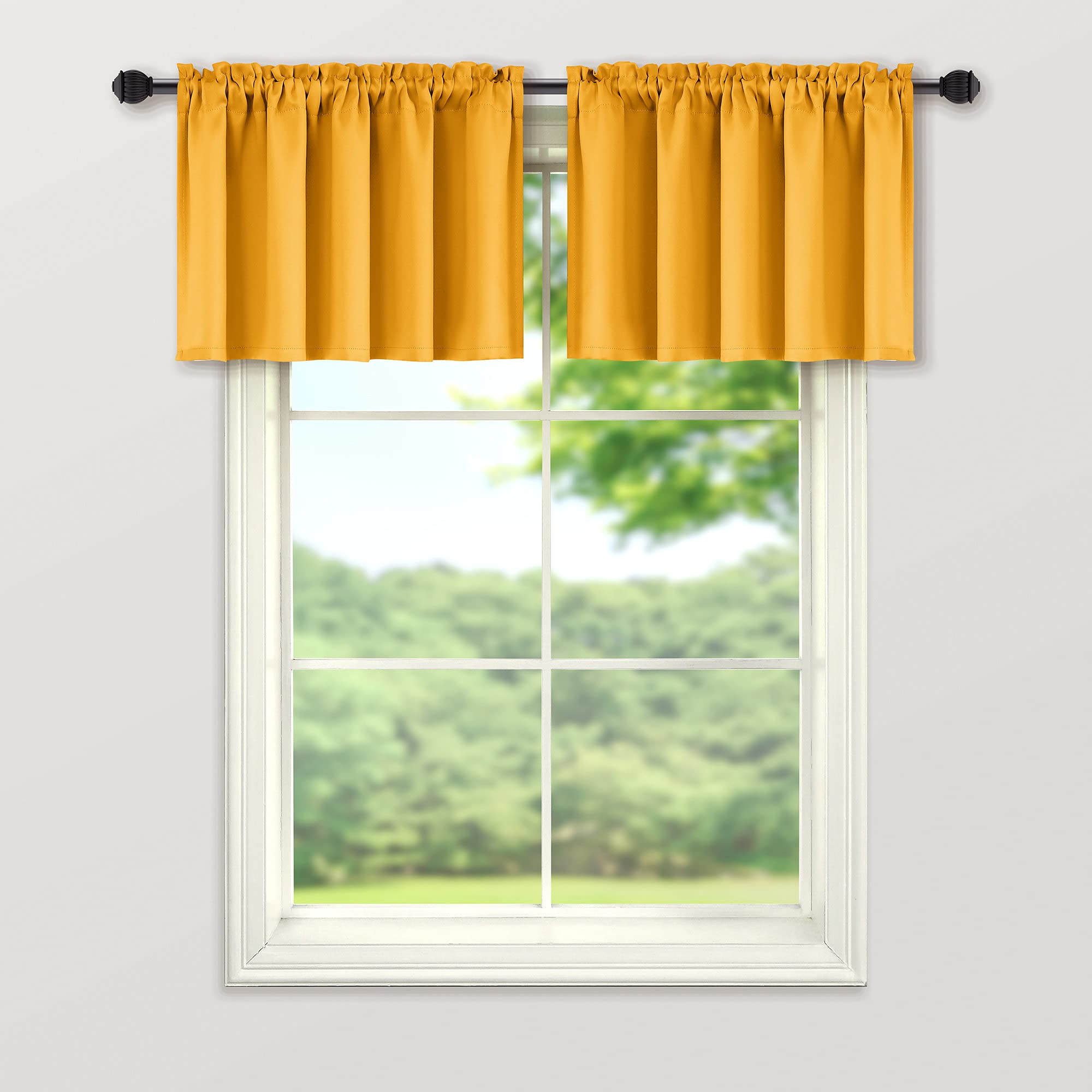 Mustard Yellow Rod Pocket Window Valances - 36x16 Inches for Kitchen, Bathroom & Living Room - Perfect for Home Decor & Room Refresh