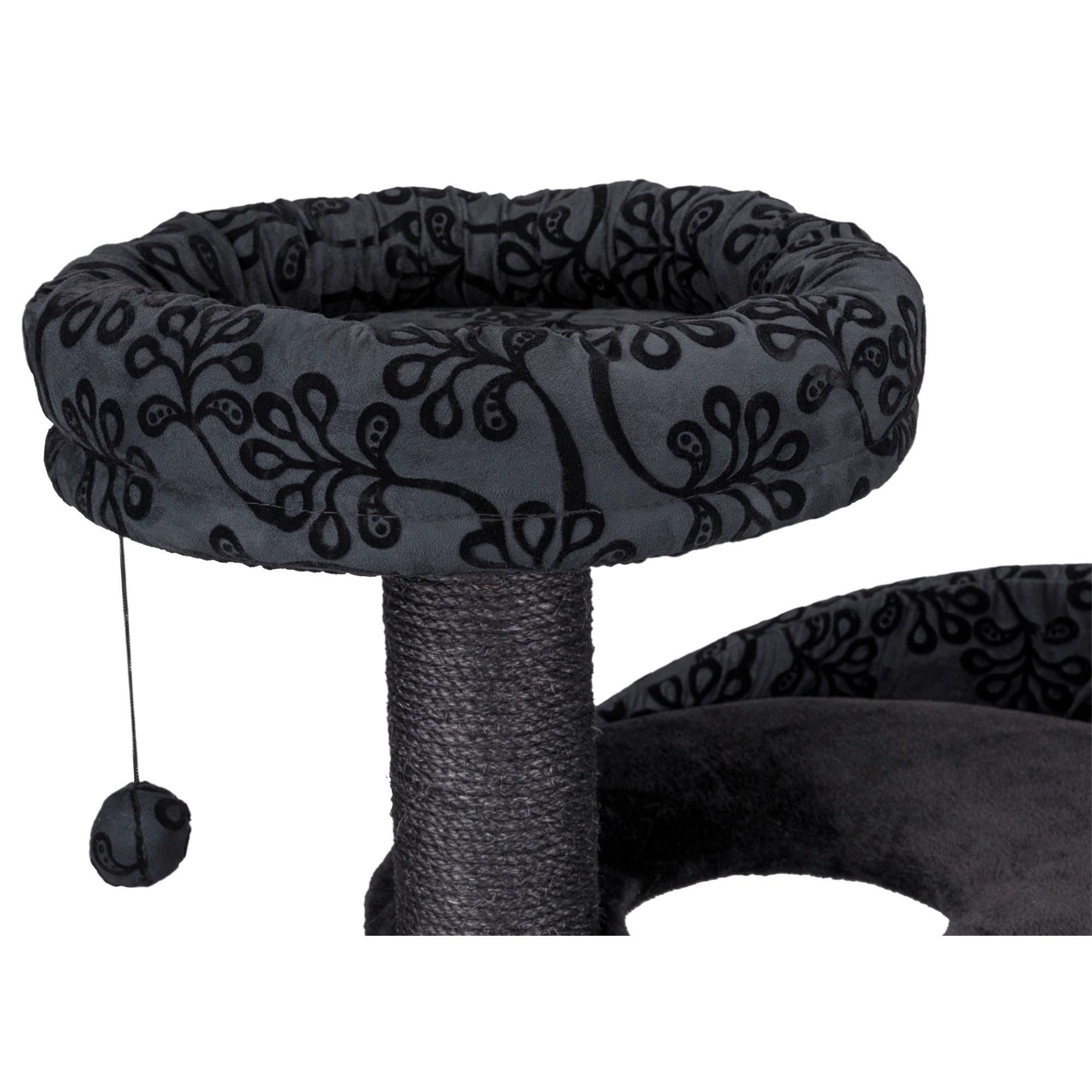 Premium 50-inch TRIXIE Filippo Cat Tower with Sisal Scratching Posts, Multi-Level Cat Tree with Hammock, Plush Bed & Dangling Toys for Indoor Cats - Perfect for Play, Rest & Climbing in Home or Office (Black)