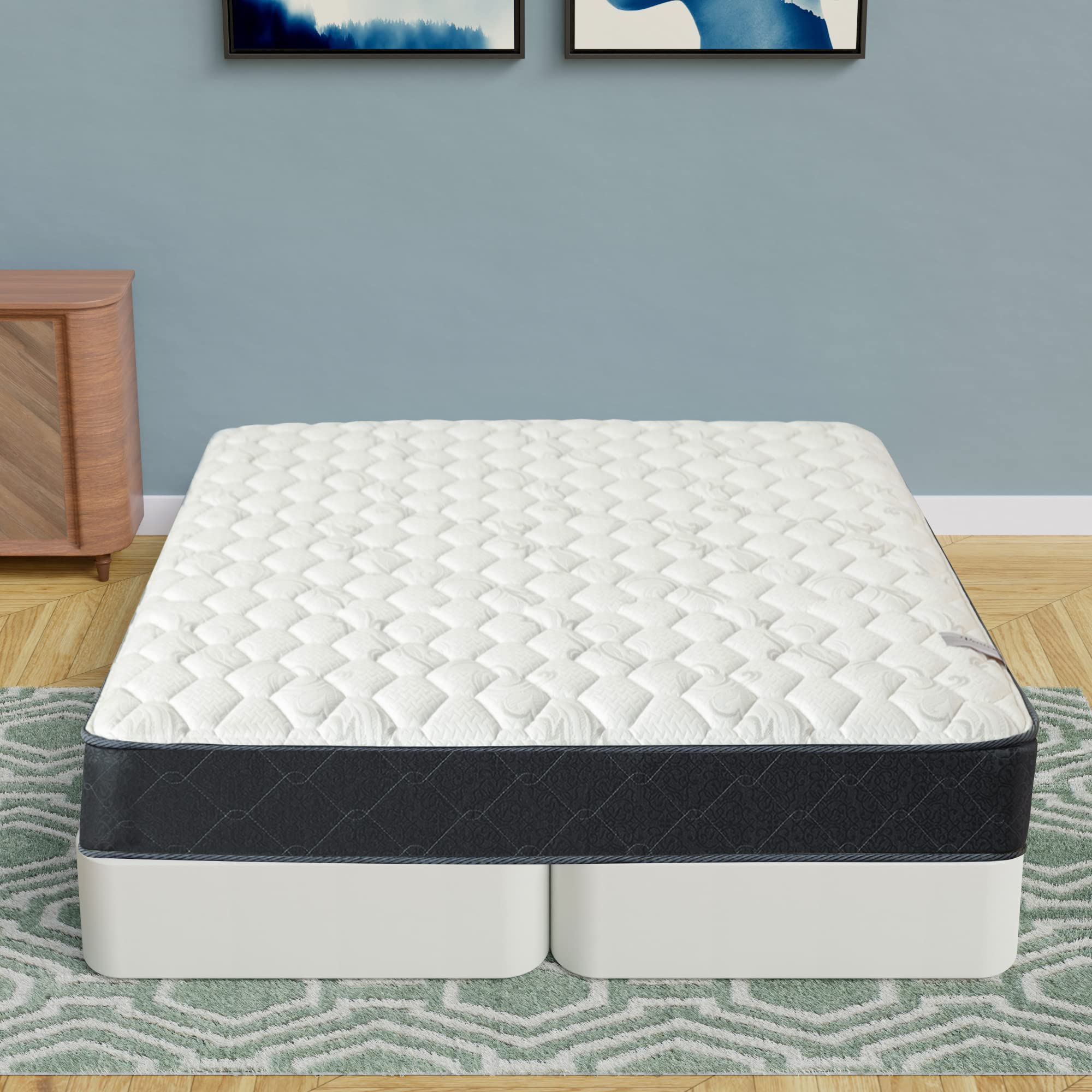 4-Inch Sturdy Box Spring for Queen Mattress - Durable & Fully Assembled Natural Wood Foundation in White | Perfect for Bedroom, Guest Room & Dormitory Support