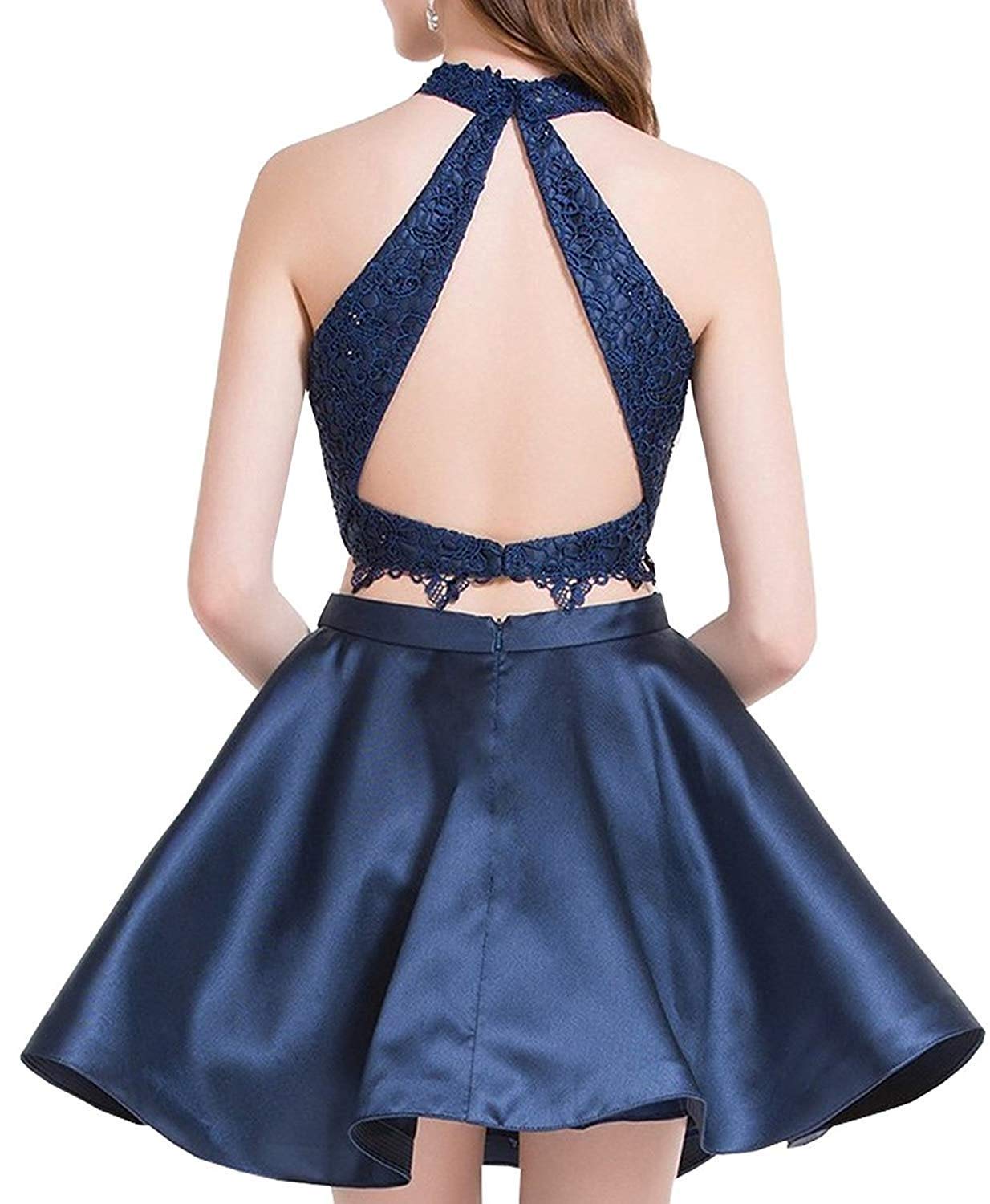 Honeydress Halter Lace Crop Top Two Piece Set | Homecoming Dress & Short Prom Party Outfit for Teen Girls | Perfect for Dances, Parties & Special Occasions