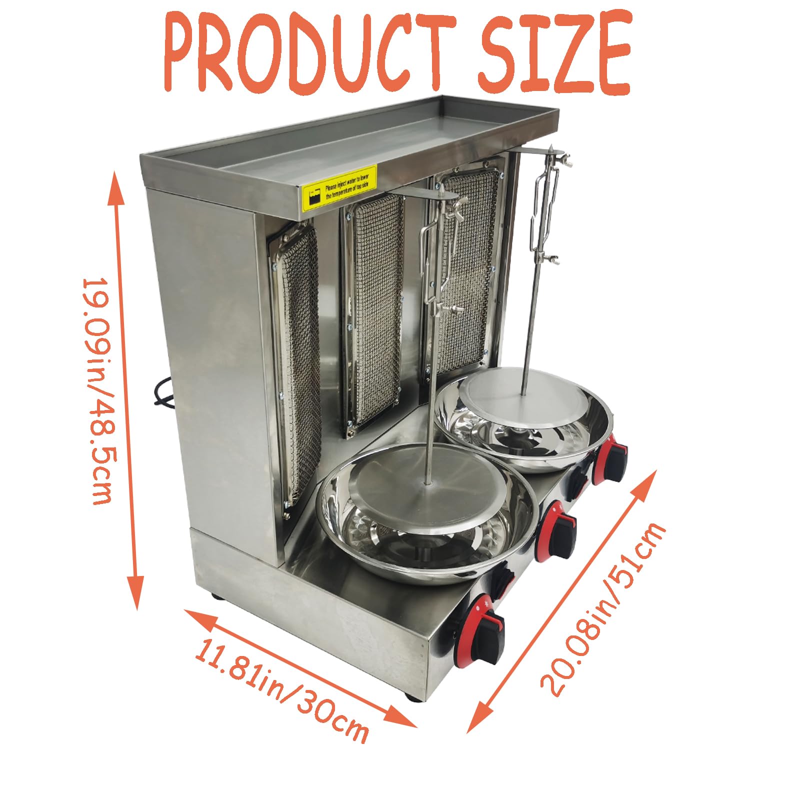 Commercial Vertical Rotating Doner Kebab Grill Machine - 3 Burner LP Gas Shawarma Broiler for Gyro, Chicken & Meat - Perfect for Restaurants, Food Trucks & Outdoor Parties