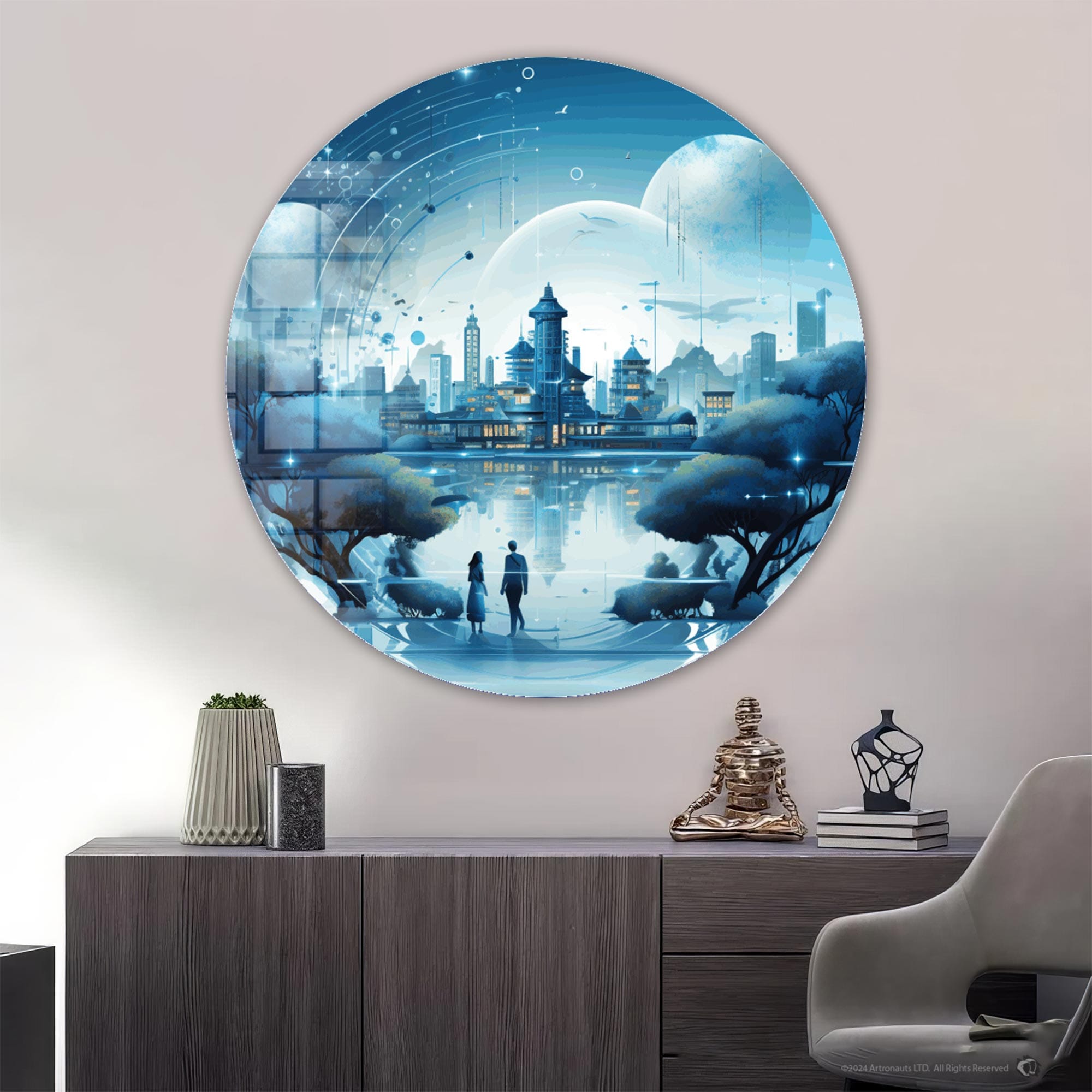 Neon Horizon Rounded Glass Wall Art - Modern Abstract Home Decor for Living Room, Bedroom & Office - Perfect for Contemporary Interior Design