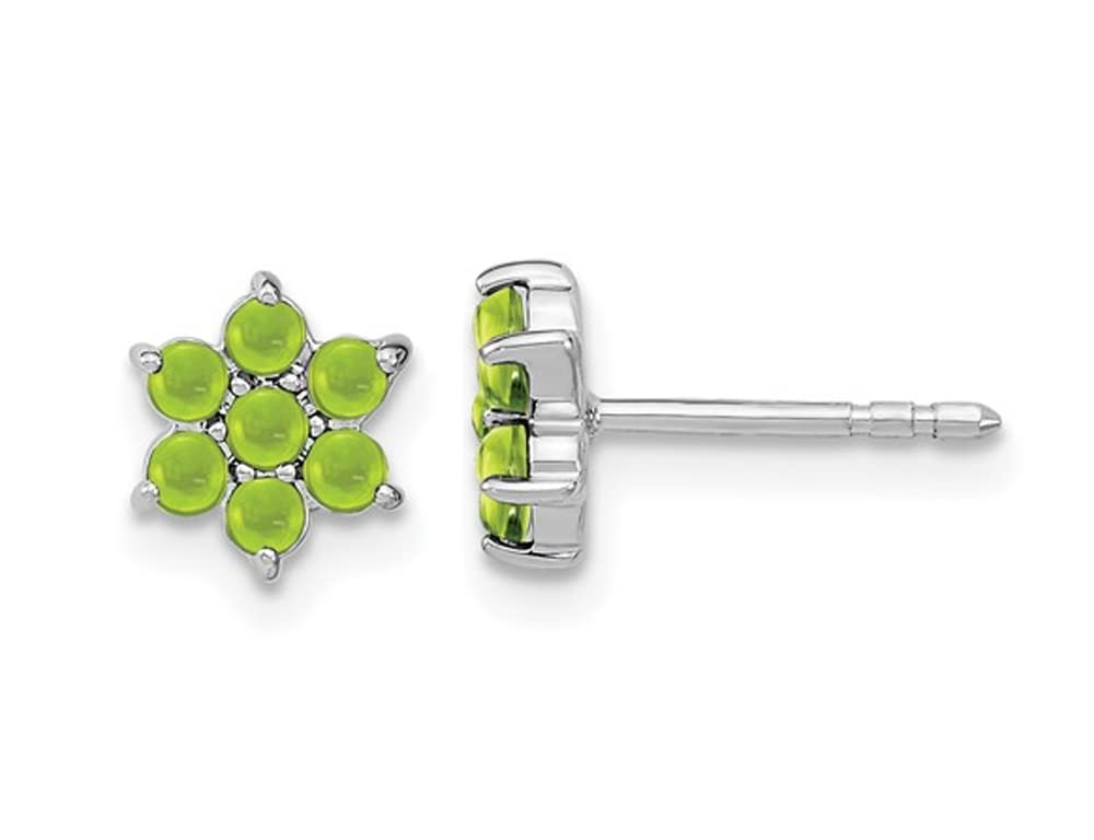 1.15 Carat (ctw) Peridot Flower Button Earrings in 14K White Gold - Elegant Dainty Stud Earrings for Women, Perfect for Weddings, Parties & Everyday Wear