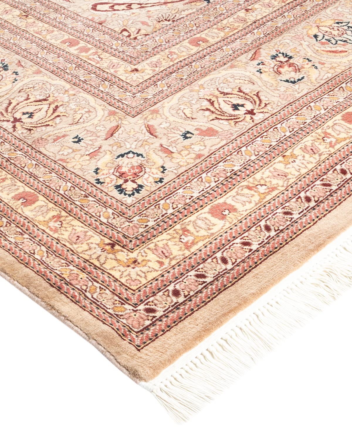 Handmade Wool Oriental Mogul Beige 6x9 Area Rug - Traditional Hand-Knotted One-of-a-Kind Solo Rugs for Living Room, Bedroom & Home Decor