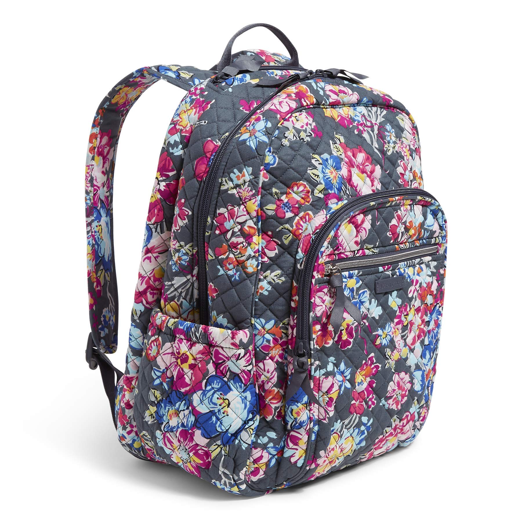 Vera Bradley Women's Cotton Campus Backpack - Pretty Posies Floral Print, Lightweight College Bookbag for School & Travel, Durable One Size Backpack for Students & Commuters
