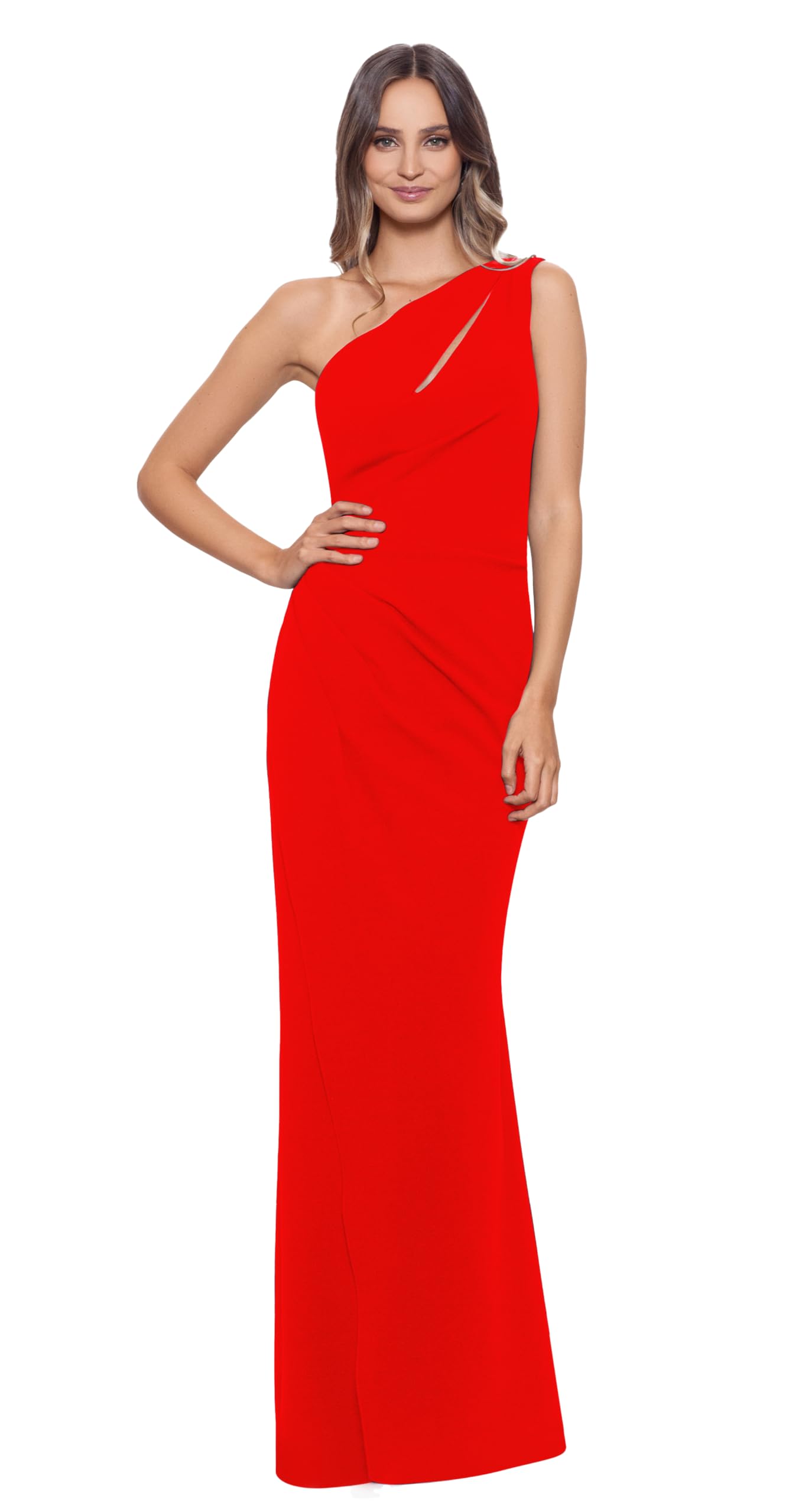 Betsy & Adam Women's Elegant Long Sleeveless One Shoulder Side Ruched Scuba Crepe Gown - Perfect for Prom, Evening Party & Formal Events