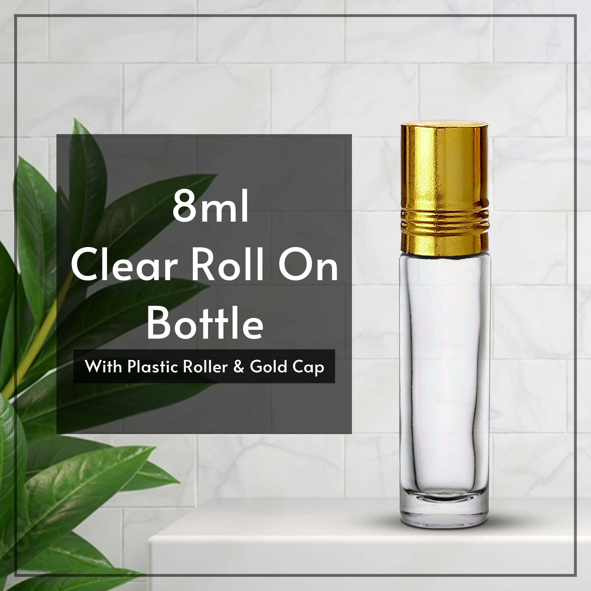 NSB Herbals 8ml Empty Clear Roll On Glass Bottles with Gold Cap & Plastic Roller for Essential Oils, Perfumes, Lip Balms | Refillable, Eco-Friendly Travel Size Bottles (Pack of 3) | Perfect for DIY Aromatherapy, Skincare & On-the-Go Personal Care