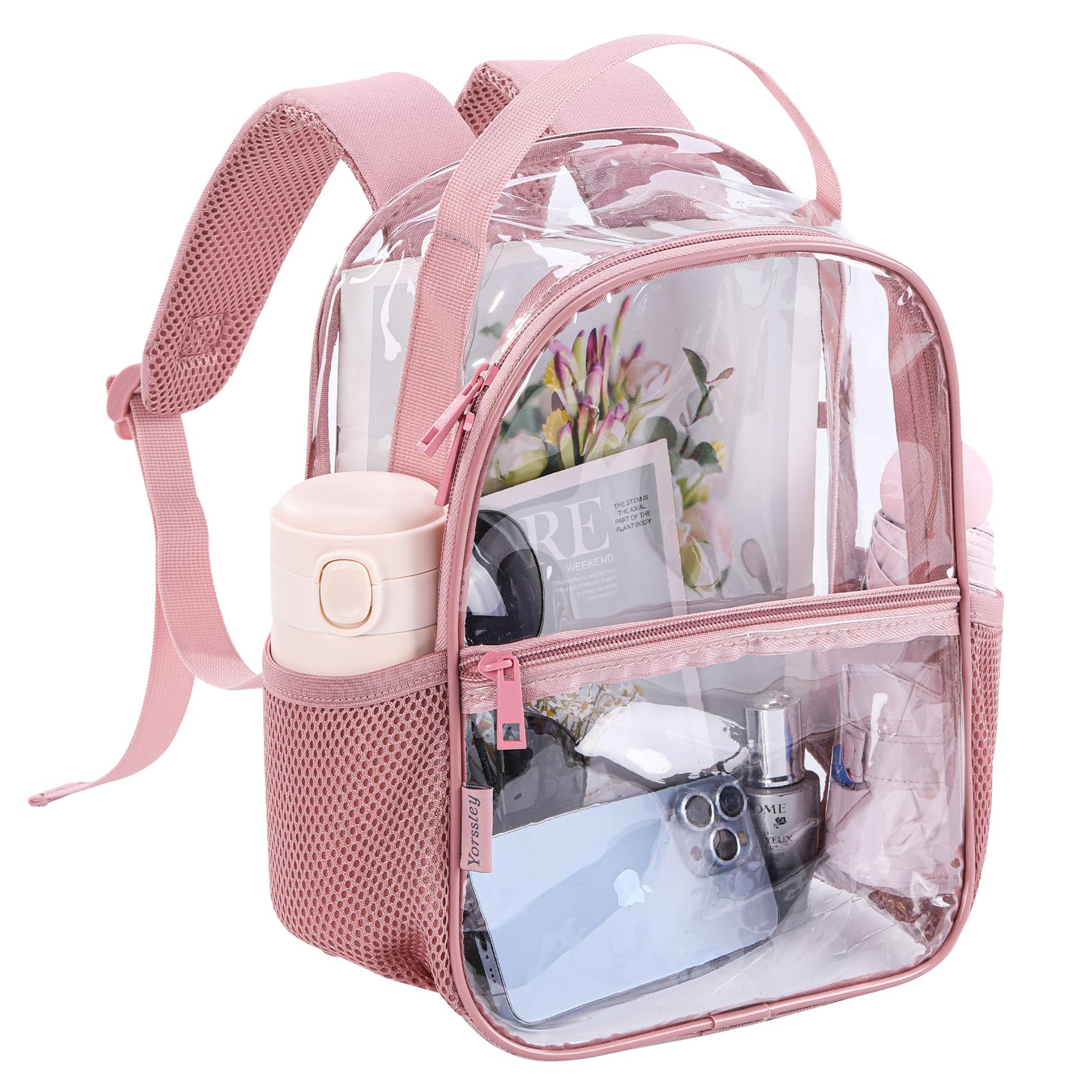 Clear Mini Backpack - Stadium Approved See-Through Small Transparent Bag for Women | Perfect for Sports Events, Concerts & Travel | Lightweight & Water-Resistant | Ideal for Theme Parks, Festivals & Security Checks (Pink)