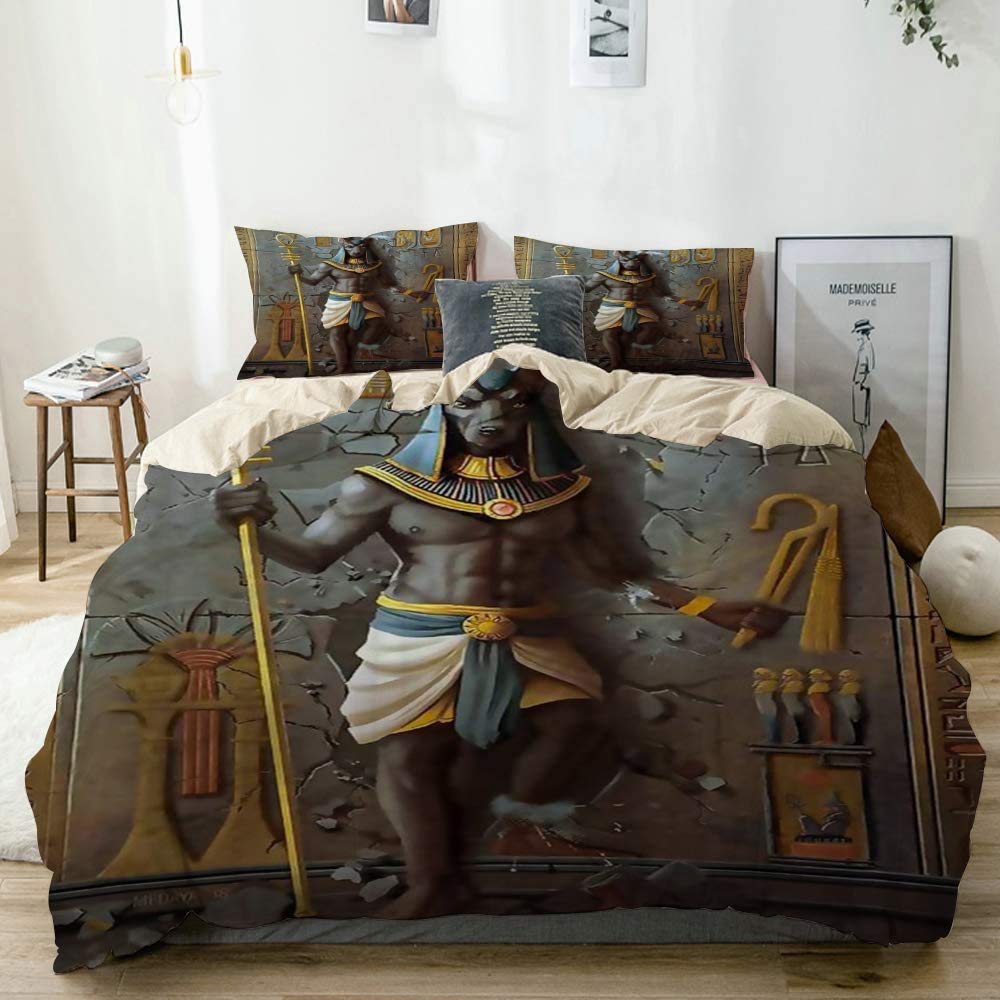 Egyptian Anubis King Duvet Cover Set - Lightweight Soft Comforter Cover for Teens & Kids, 2-Piece Twin Size (68