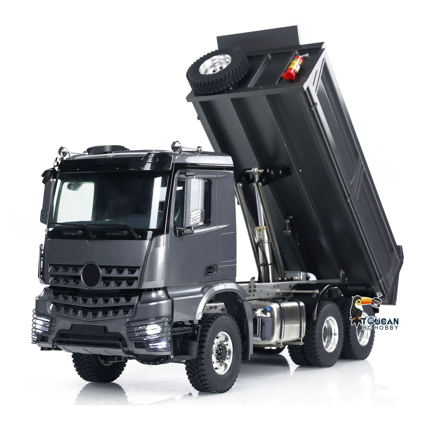 1:14 Scale Metal Hydraulic RC Dump Truck - 6x6 Remote Control Tipper Car with Sound & Light System, Bucket Hopper & Lifting Function | Construction Site Toy for Kids & Adults | Perfect for Play, Collection & Display