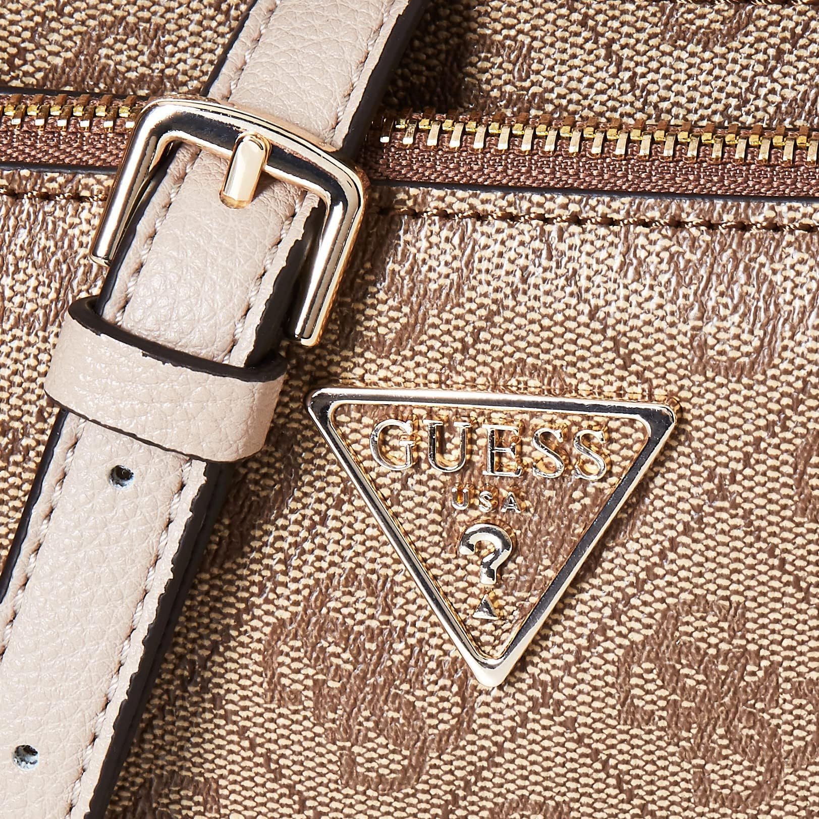 GUESS Noelle Double Pouch Crossbody Bag for Women - Latte Logo Print, Stylish Leather Shoulder Purse for Daily Use, Work, Travel and Date Night