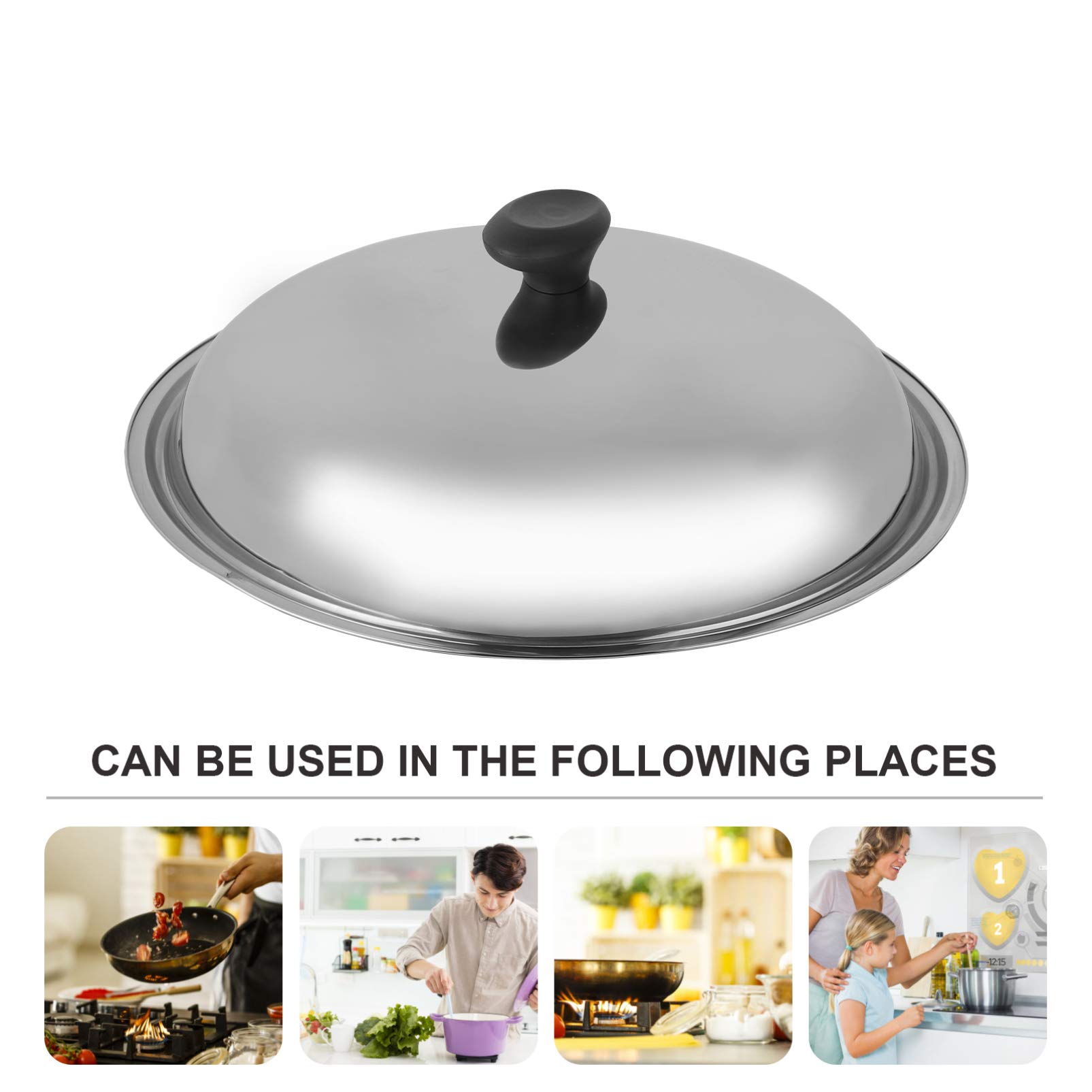 Hemoton 38cm Stainless Steel Cooking Pan Lid - Replacement Pot Cover for Skillet, Wok & Cookware - Round Knob Handle with Anti-Scald Design (Random Knob Style) - Perfect for Frying, Steaming & Slow Cooking
