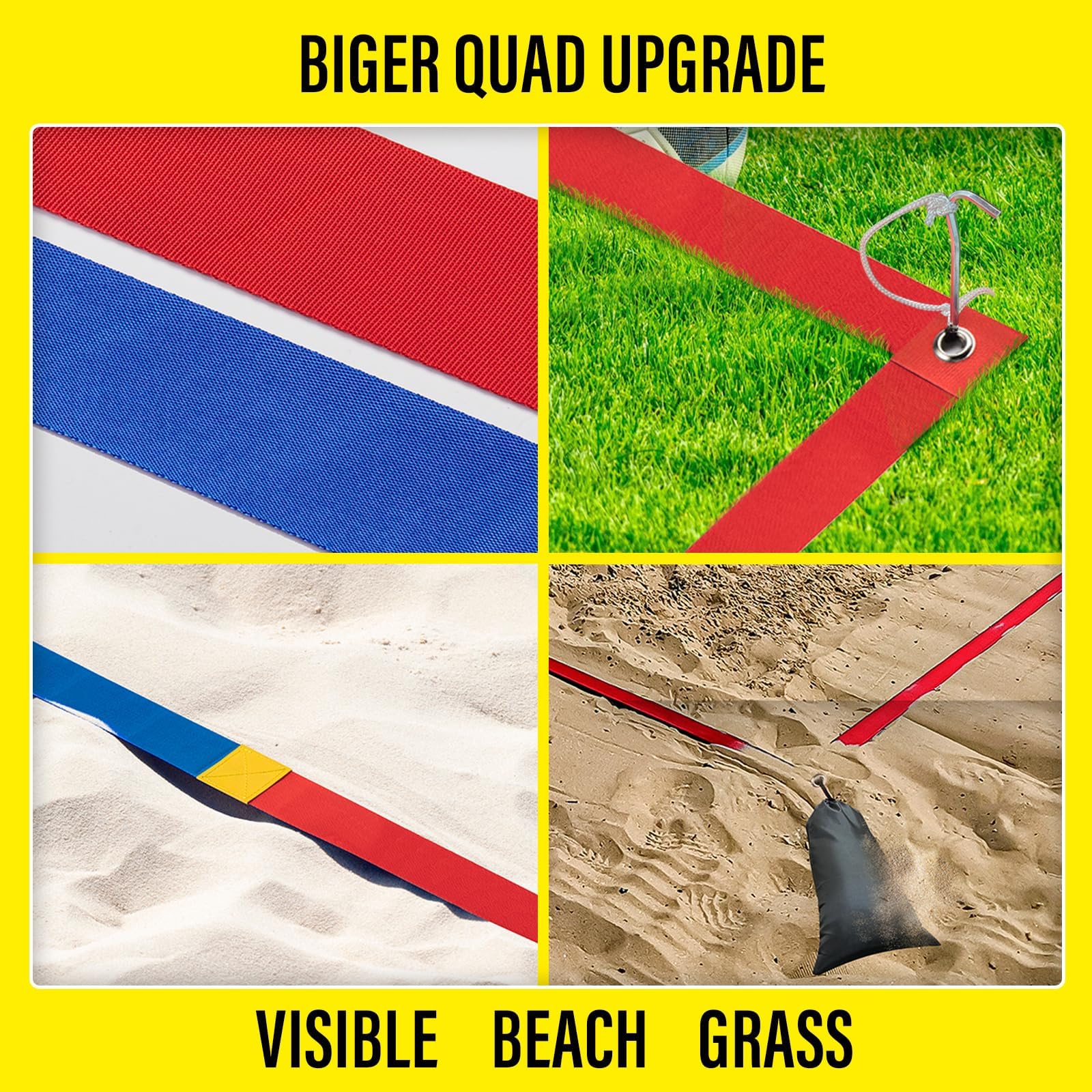 Professional Beach Volleyball Boundary Lines - 2 Inch Wide, High Visibility All-Weather Sand Court Markers with Stainless Steel Anchors & Sand Bags (Official 30'x60' & Short 26.3'x52.6' Court Sizes) - Perfect for Backyard Games, Tournaments & Beach Sports Training