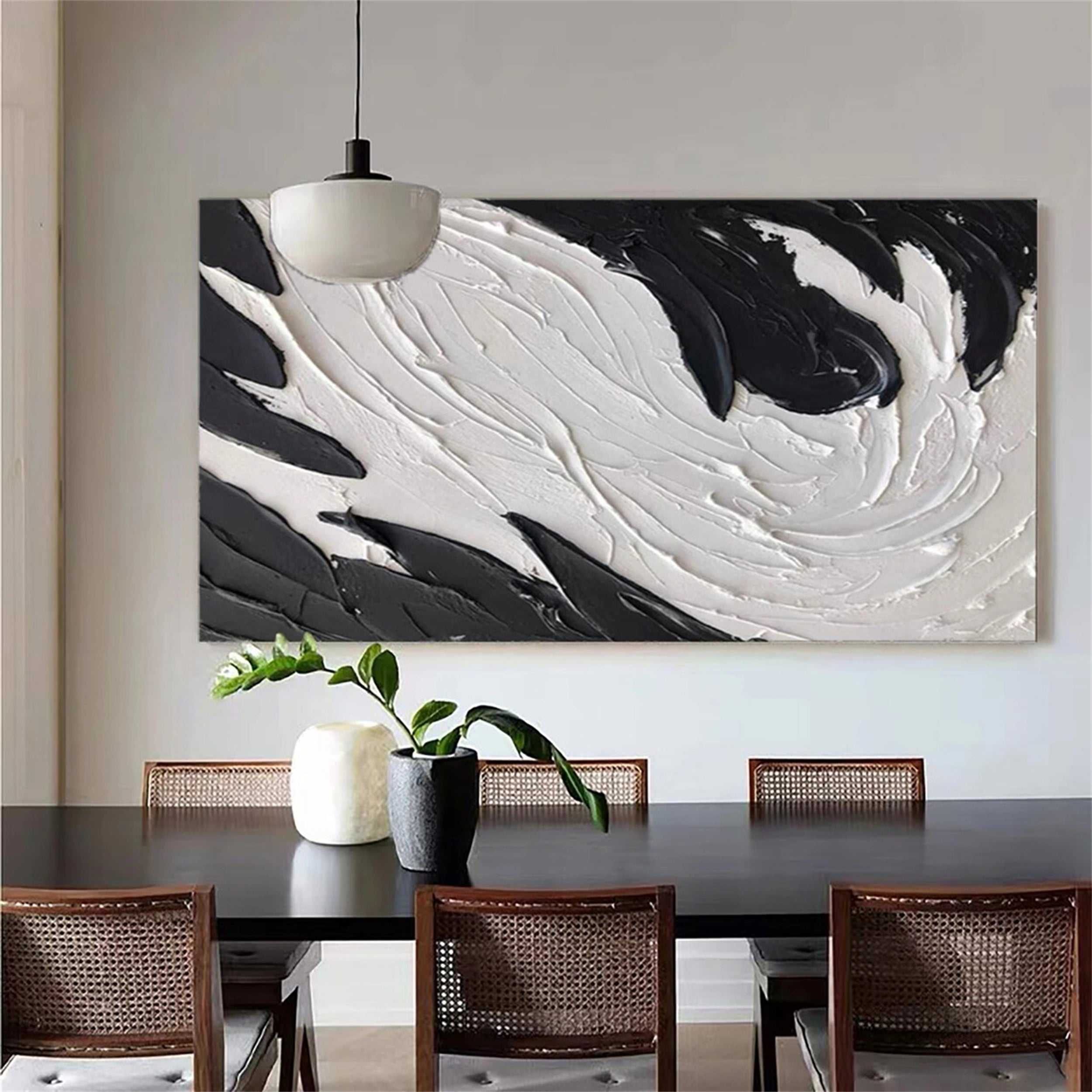 Modern White & Black Abstract Textured Canvas Wall Art - Large Contemporary Home Decor for Living Room, Bedroom, Office | Framed Ready to Hang Painting #MM133