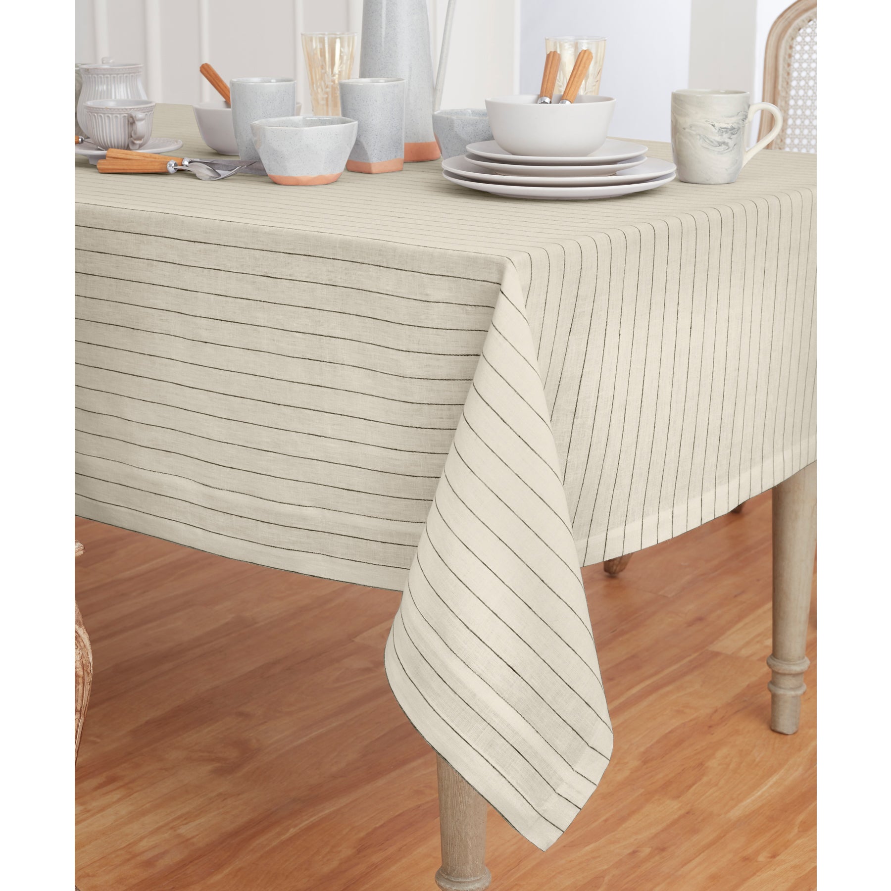 Elegant Pinstripe Tablecloth for Dining & Events - Premium Cotton Table Cover for Restaurants, Weddings & Home Decor
