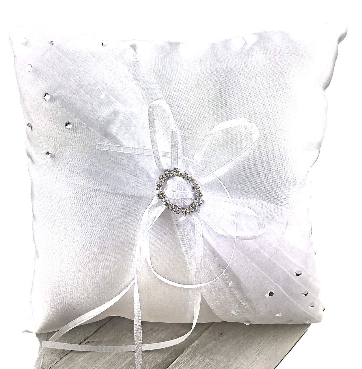 OOKI 8x8 Inch Pearl White Satin Wedding Ring Bearer Pillow - Elegant Bridal Accessory for Ceremony Decorations & Wedding Reception Decor