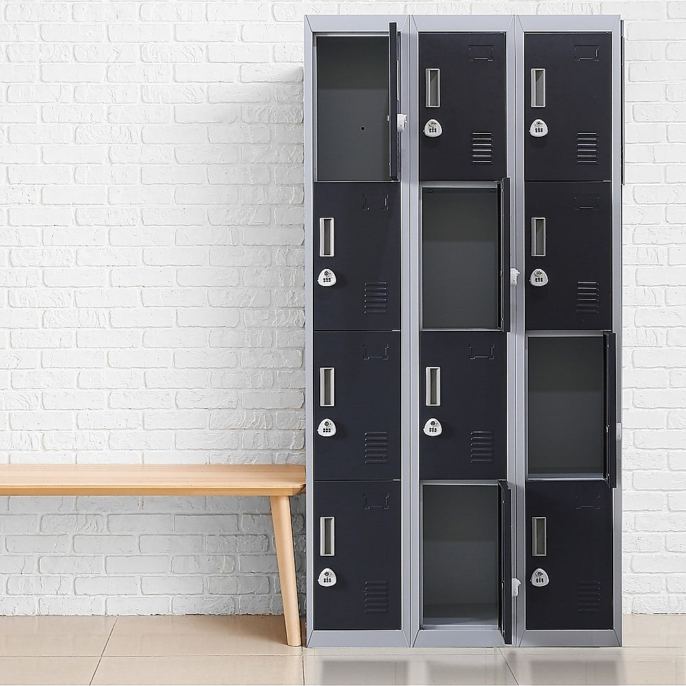 12-Door Locker with 3-Digit Combination Lock for Secure Storage - Perfect for Office, Gym, Shed, School & Home Organization