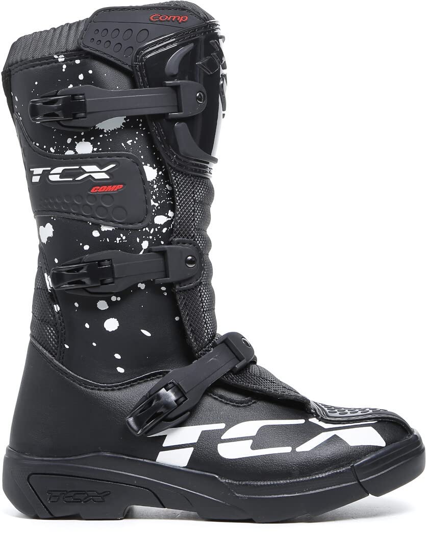TCX Men's Biker Motorcycle Boots - Black & White Riding Boots for Cruiser & Sport Bikes | Durable Leather Motorcycle Footwear for Long Rides & Commuting