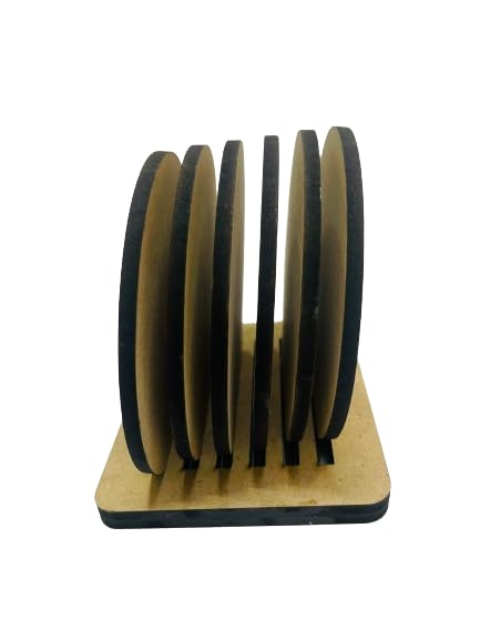 6-Piece Wooden Round Coaster Set with Decorative Holder - Absorbent Tabletop Coasters for Tea, Coffee, Mugs & Beer Cans - Rustic Indian Handicrafts for Home, Bar & Office Decor