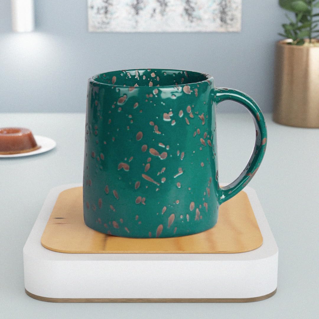 Speckled Green Ceramic Coffee Mug 320ml - Microwave & Dishwasher Safe - Perfect for Coffee, Tea, Hot Drinks - Ideal for Home, Office & Gifts - The Earth Store (1-Pack)