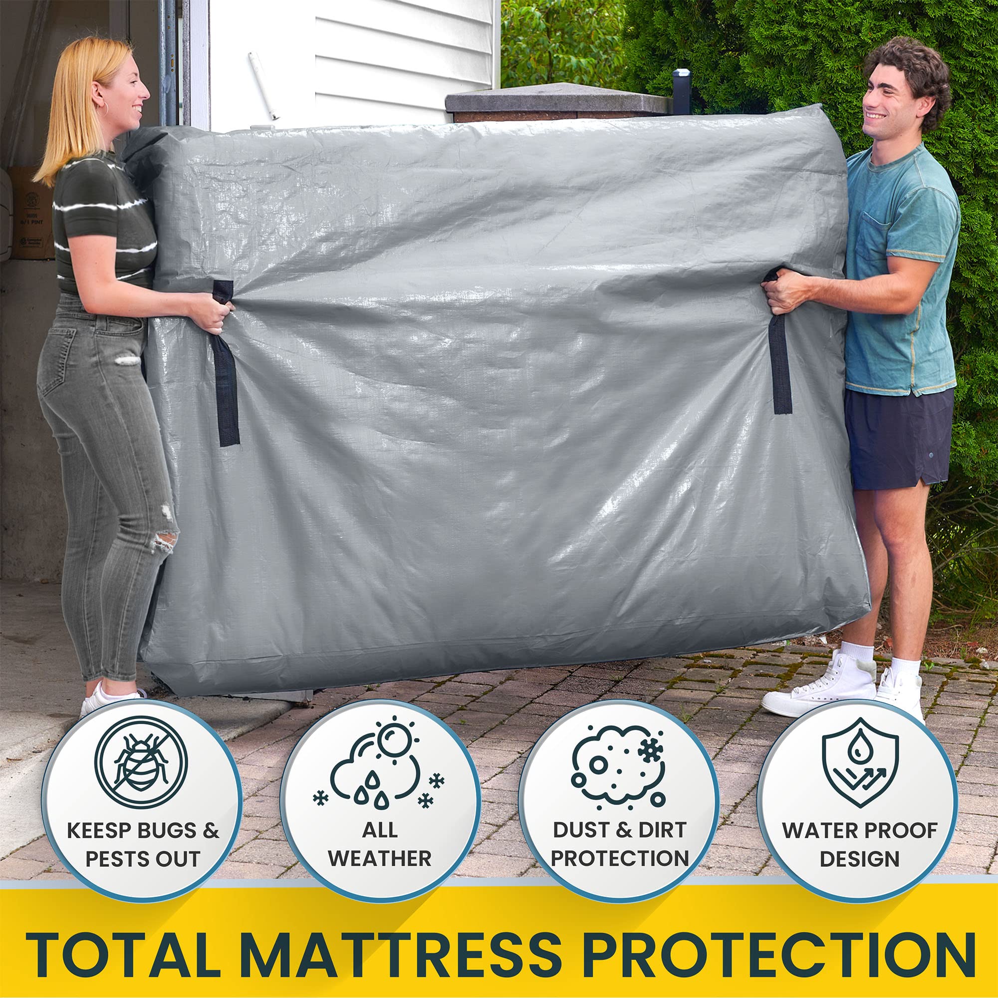 California King Mattress Bags for Moving & Storage - Heavy Duty 10 Mil Zippered Mattress Cover with 8 Carry Handles - Waterproof Mattress Protector for Home, Dorm, Apartment Moves & Long-Term Storage