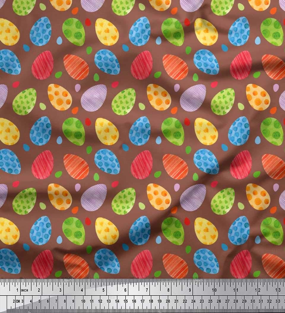 Soimoi Moss Georgette Brown Fabric by The Yard - 42 Inch Wide Easter Egg Pattern Printed Textile for DIY Crafts, Dressmaking & Home Decor - Perfect for Easter Celebrations, Spring Decor & Party Backdrops