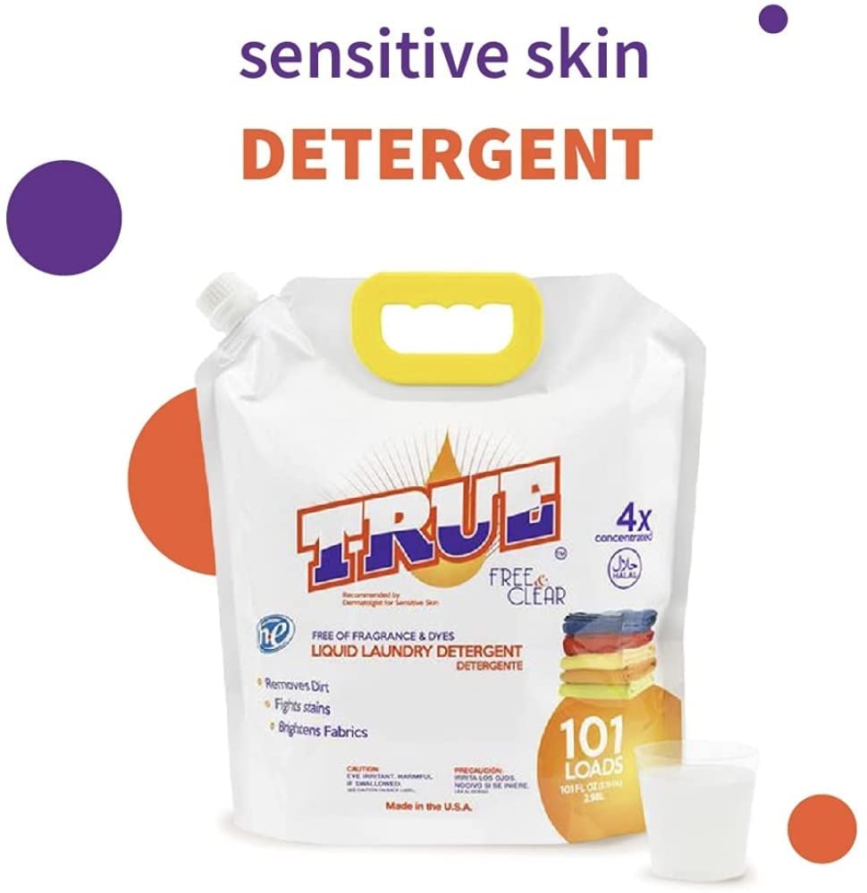 True Detergent - Free & Clear Liquid Laundry Detergent | Fragrance-Free & Dye-Free | 4X Concentrated (101 Fl Oz, 101 Loads) | Gentle for Sensitive Skin | Perfect for Babies, Allergies & Eco-Friendly Homes