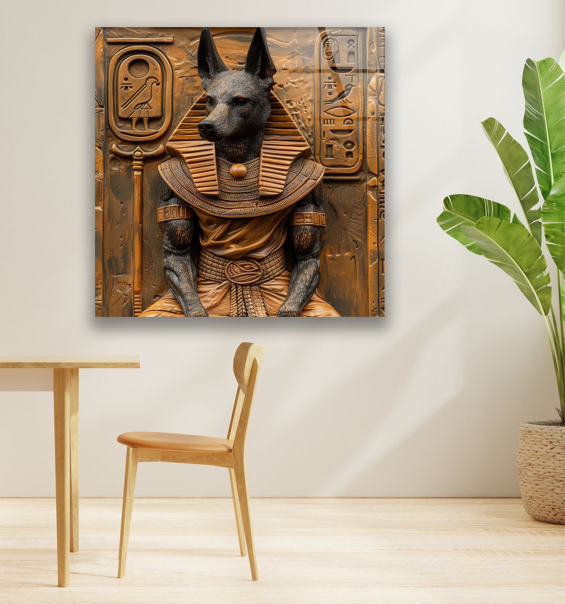 Ancient Egyptian Dog Glass Wall Art - Handmade Egyptian Decor for Home & Office - Perfect for Living Room, Bedroom, or Gift