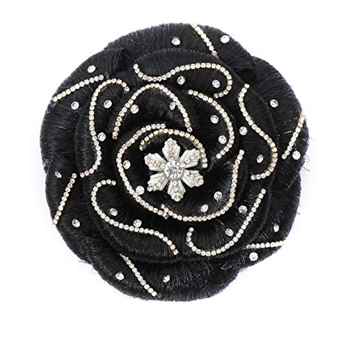 Shivarth Black Synthetic Hair Juda Bun with Flower Stone Work - Women's Artificial Hair Accessories for Weddings, Parties & Festivals