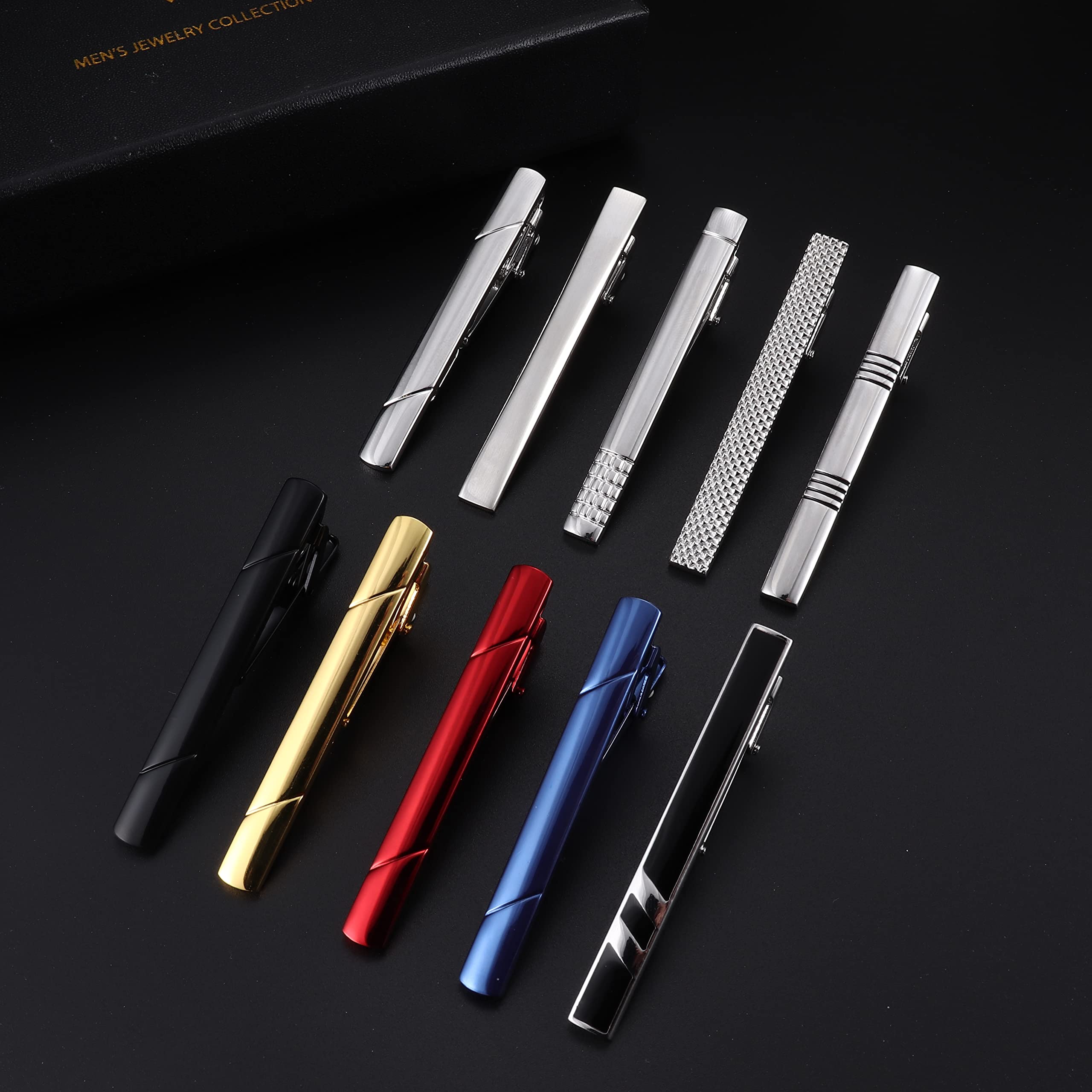 CASSIECA 10 Pcs Classic Tie Bars for Men - Stainless Steel Tie Clips Set for Regular Ties, Necktie Accessories for Wedding, Business, Formal Events - Gift Box Included | Perfect for Office, Interviews, Prom & Groomsmen Gifts