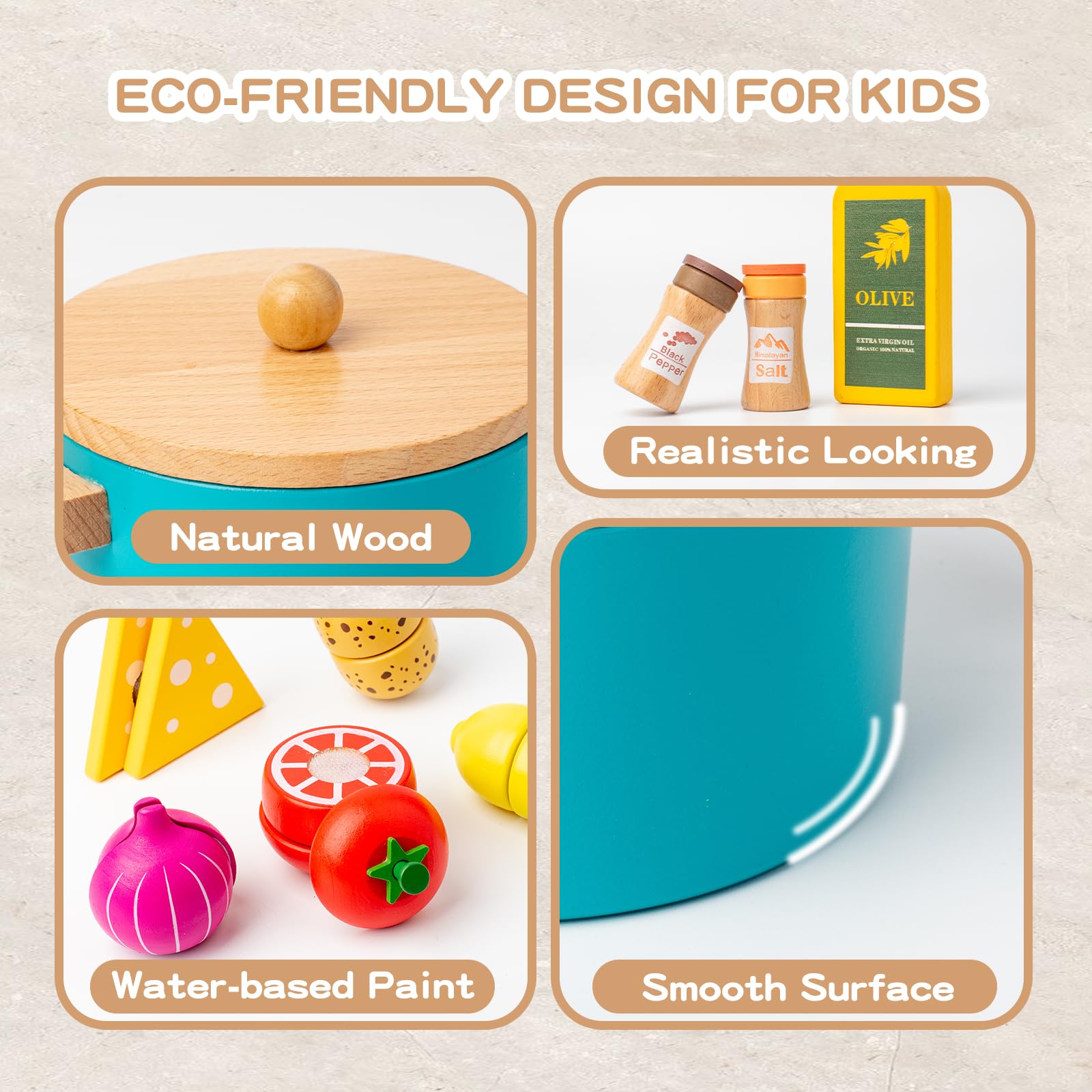 **27-Piece Wooden Pretend Play Cooking Set for Kids - Kitchen Accessories with Dishes, Pots, Pans & Utensils - Educational Toy Gift for Toddlers Ages 3-5 (Boys & Girls) - Perfect for Role-Playing & Early Learning**