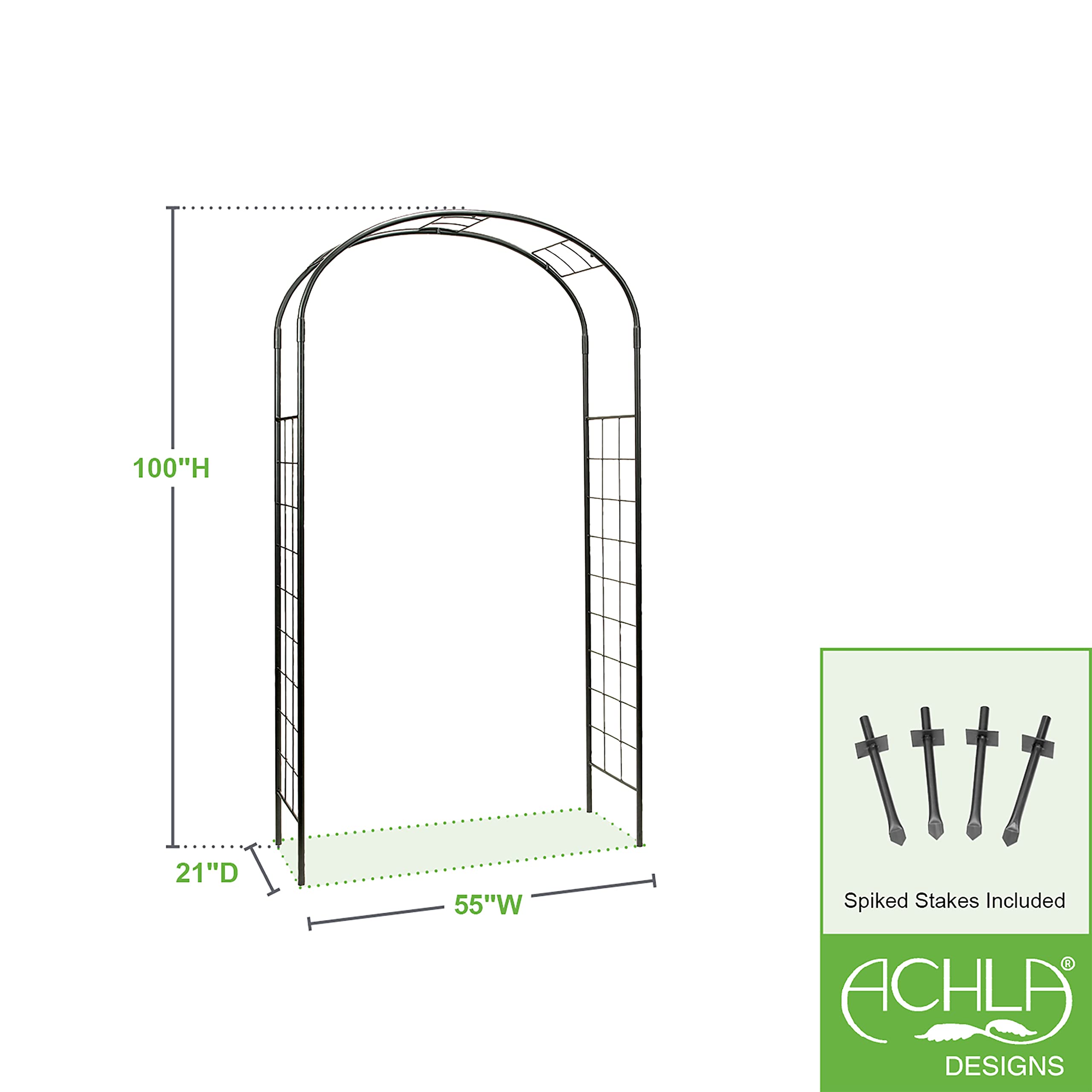 Achla Designs Monet Arbor Wrought Iron Garden Arch - Elegant Outdoor Wedding Archway for Gardens, Backyards & Vineyards