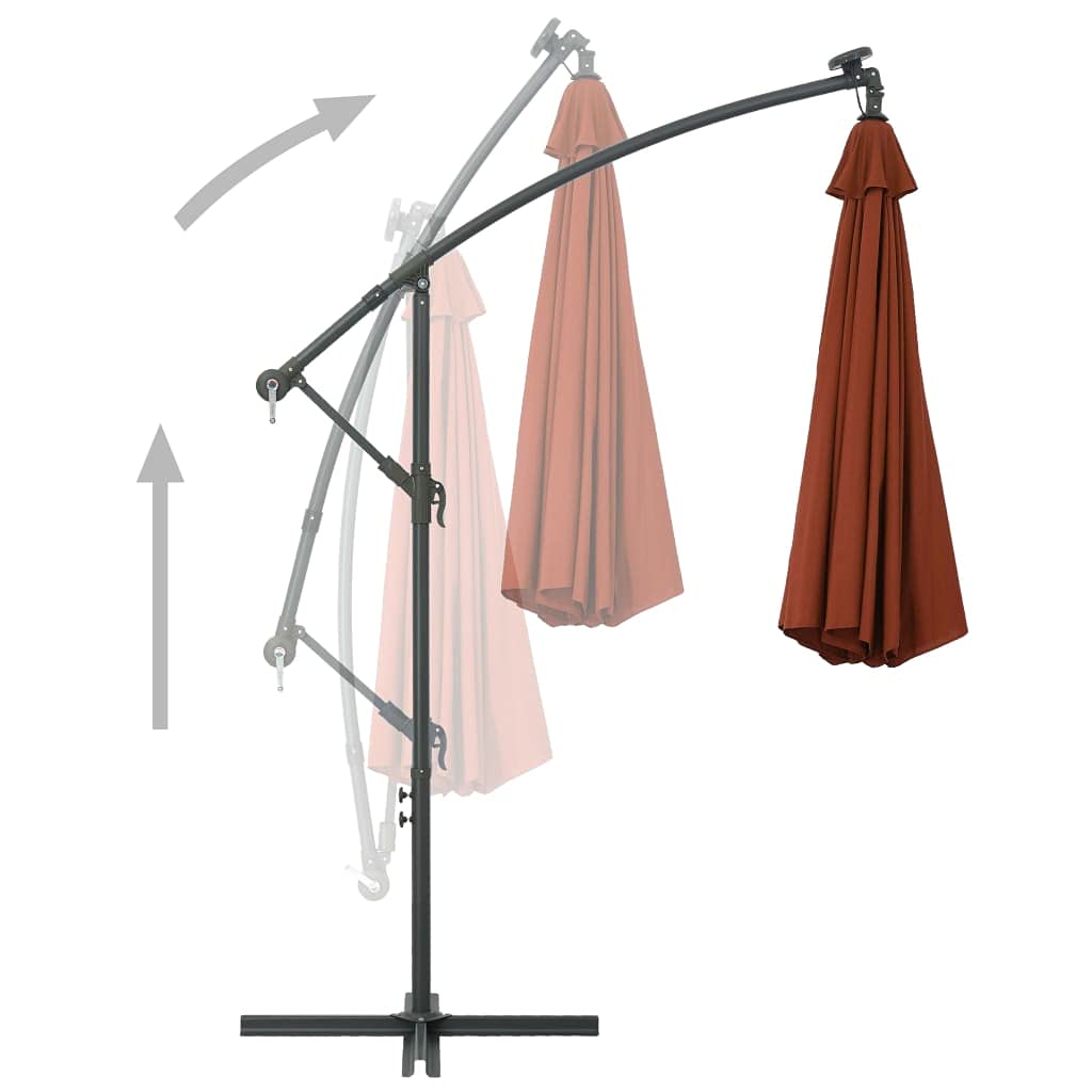 LED Cantilever Umbrella with Steel Pole - Wine Red Patio Umbrella for Outdoor, Garden, Deck, Pool & Beach | Perfect for Dining, Lounging & Shade