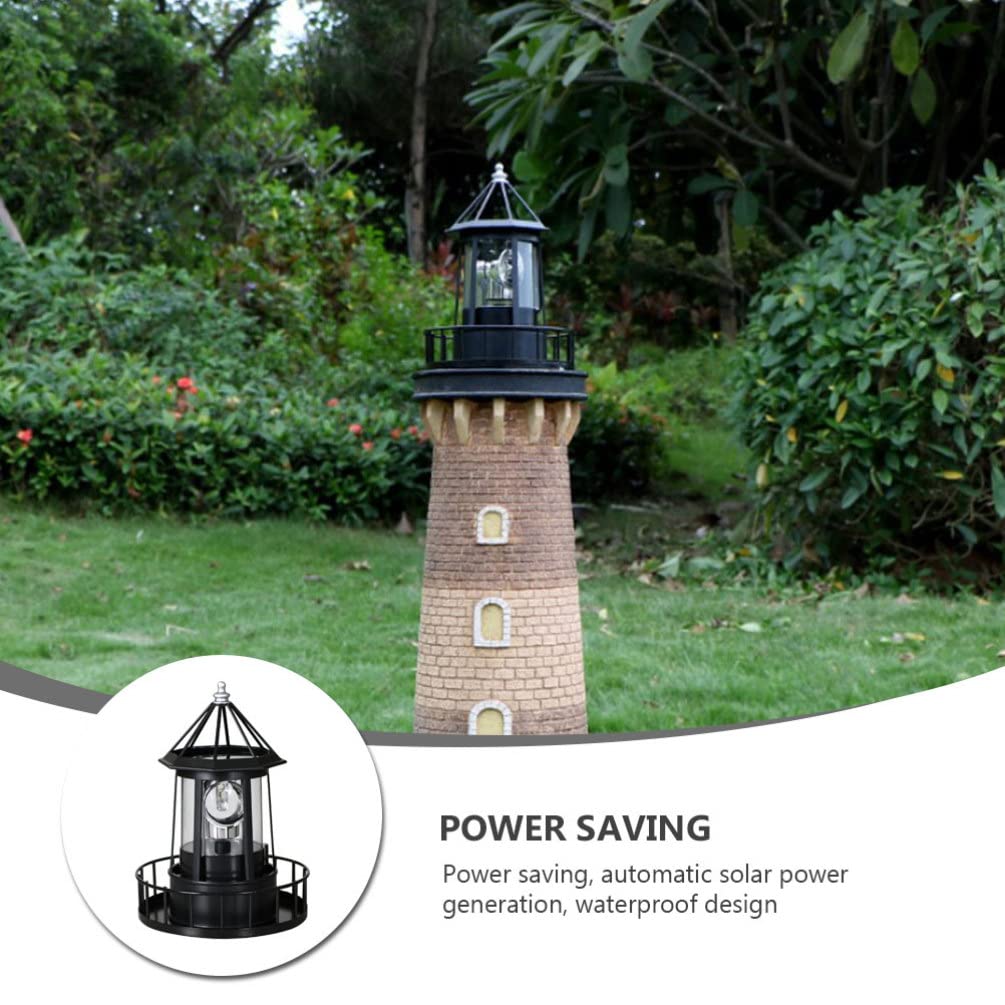 DOITOOL Solar Powered LED Rotating Lighthouse - Waterproof Outdoor Solar Light for Garden, Yard, Patio, Lawn & Fence Decor - Black - Perfect for Landscape Lighting, Pathway Illumination & Backyard Ambiance