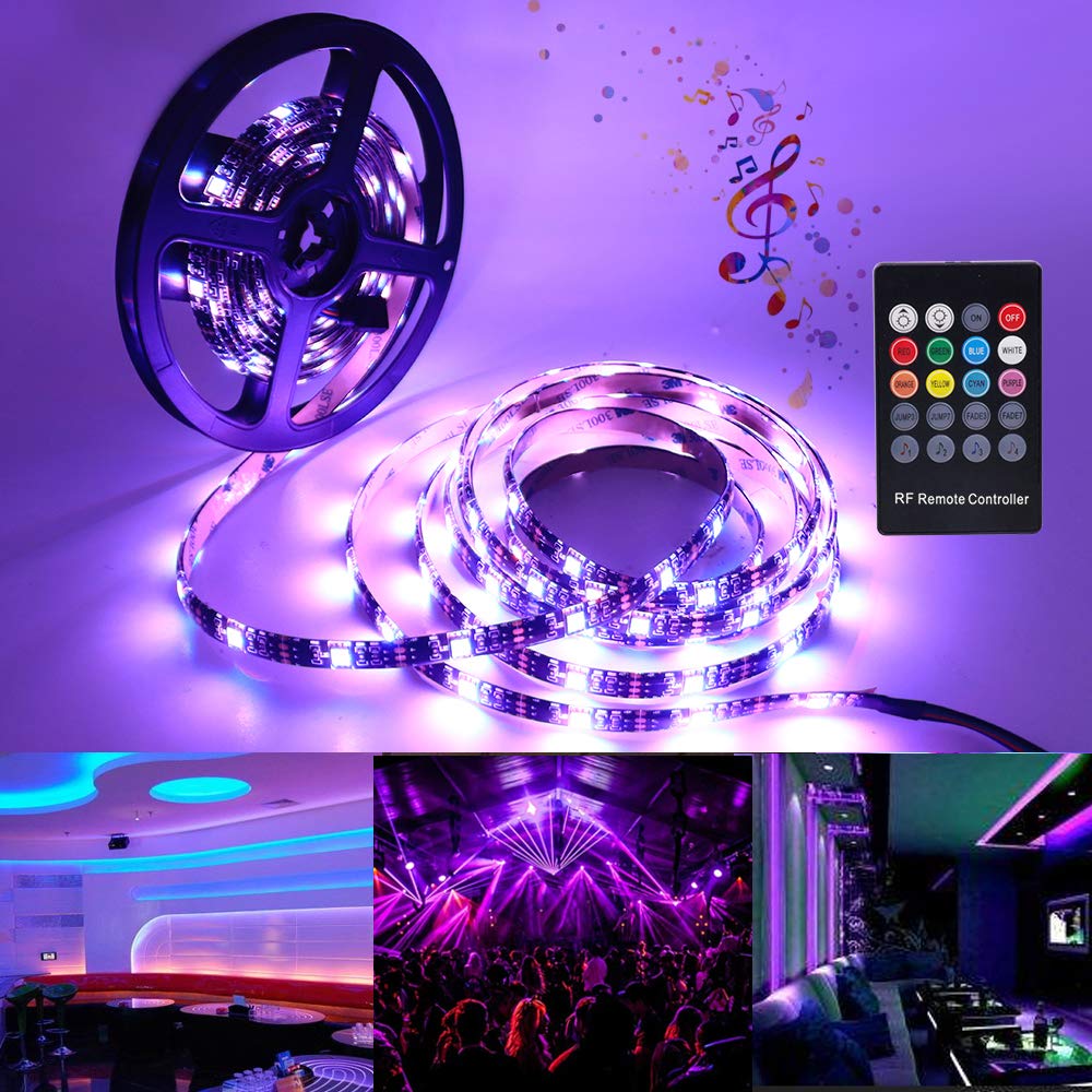 XUNATA 16.4ft RGB LED Strip Lights with Remote, USB-Powered Music Sync TV Backlight for 40-60 inch HDTV, 5050 60 LEDs/M Dimmable Flexible Bias Lighting - Perfect for Bedroom, Gaming Setup & Home Theater Ambiance