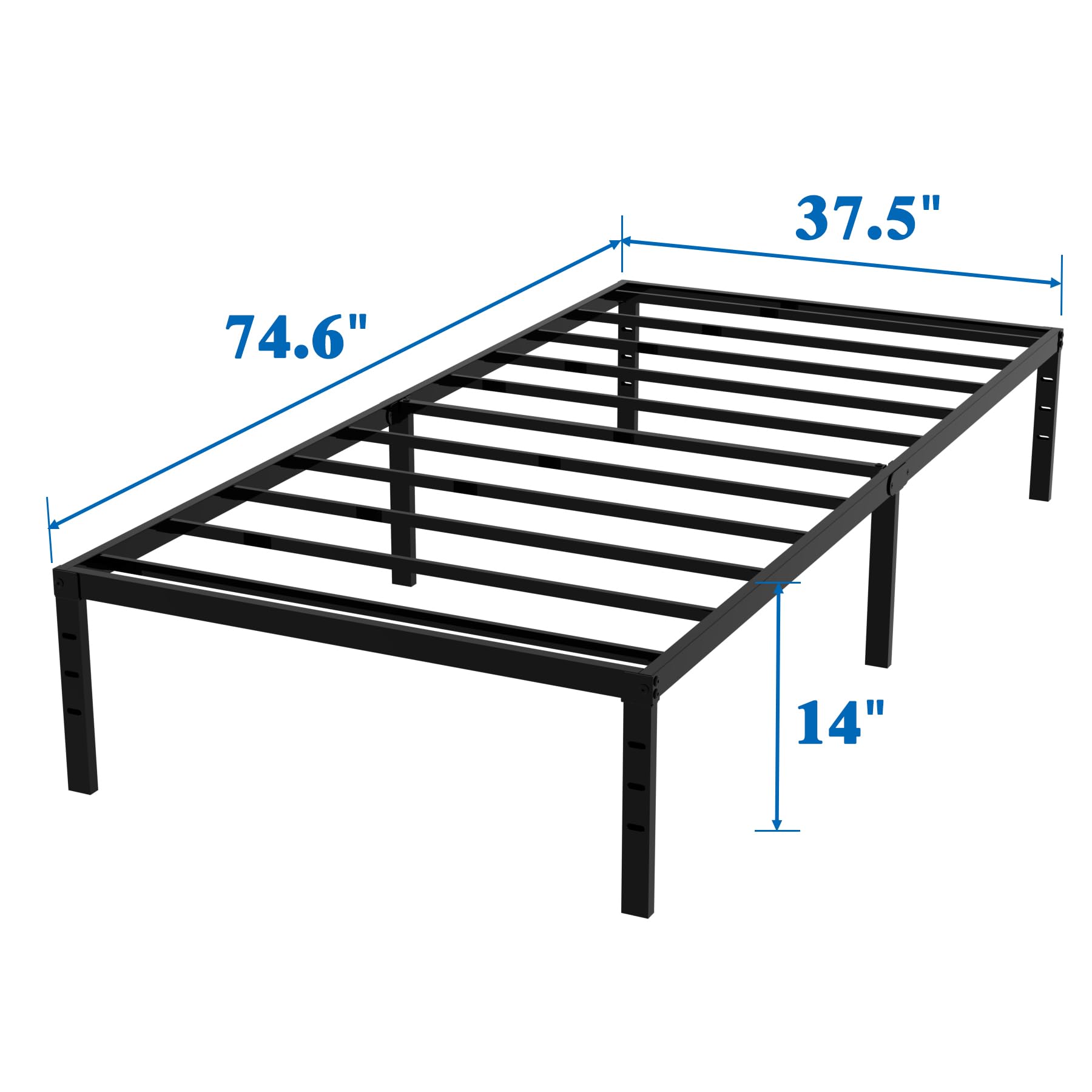 Heavy Duty Twin Size Metal Bed Frame - 14 Inch Platform with Slat Support, No Box Spring Needed, Underbed Storage, Easy Assembly, Black - Perfect for Kids Rooms, Guest Beds & Small Spaces