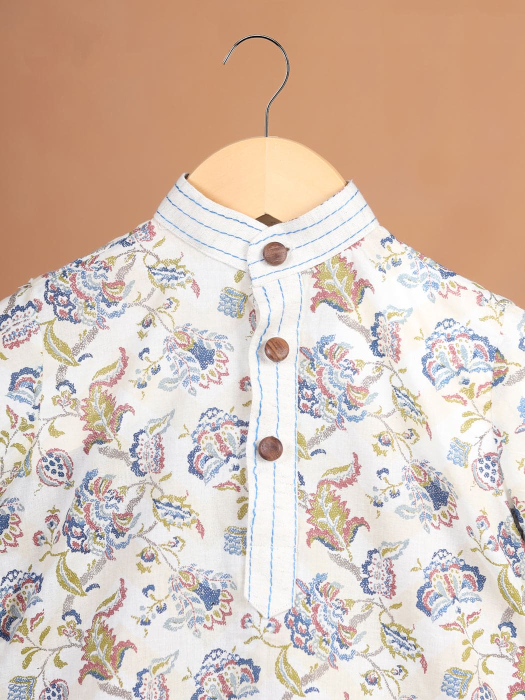Pre-Order Boys Floral Embroidered Kurta Set in Beige - Perfect for Festivals, Weddings & Special Occasions