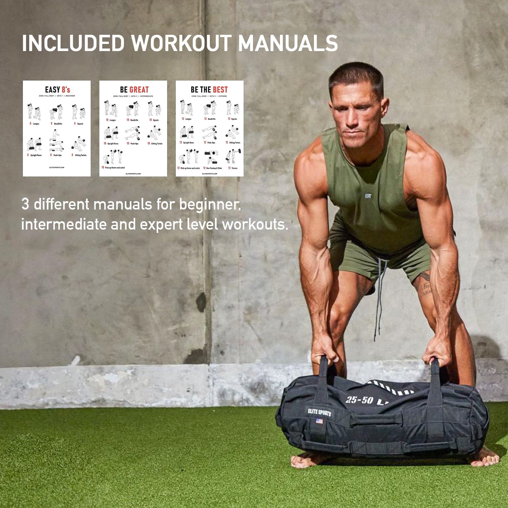 Elite Sports Workout Sandbag for Strength Training & Core Fitness - Adjustable Weight with Strategic Handle Placement (Unfilled) - Perfect for Home Gym, CrossFit, and Functional Training