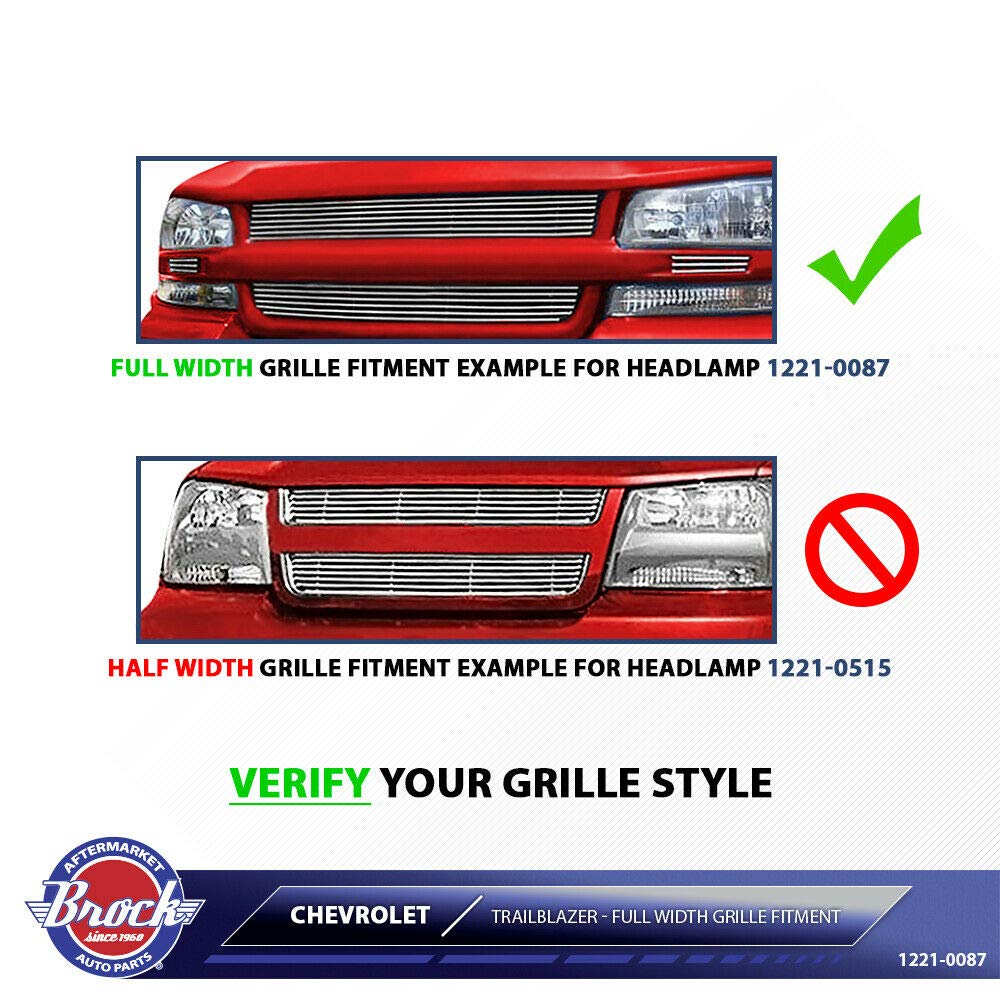 Chevy Trailblazer & EXT Headlight Assembly with Full Width Grille Bar - Replacement Headlights for Improved Night Driving & Off-Road Visibility