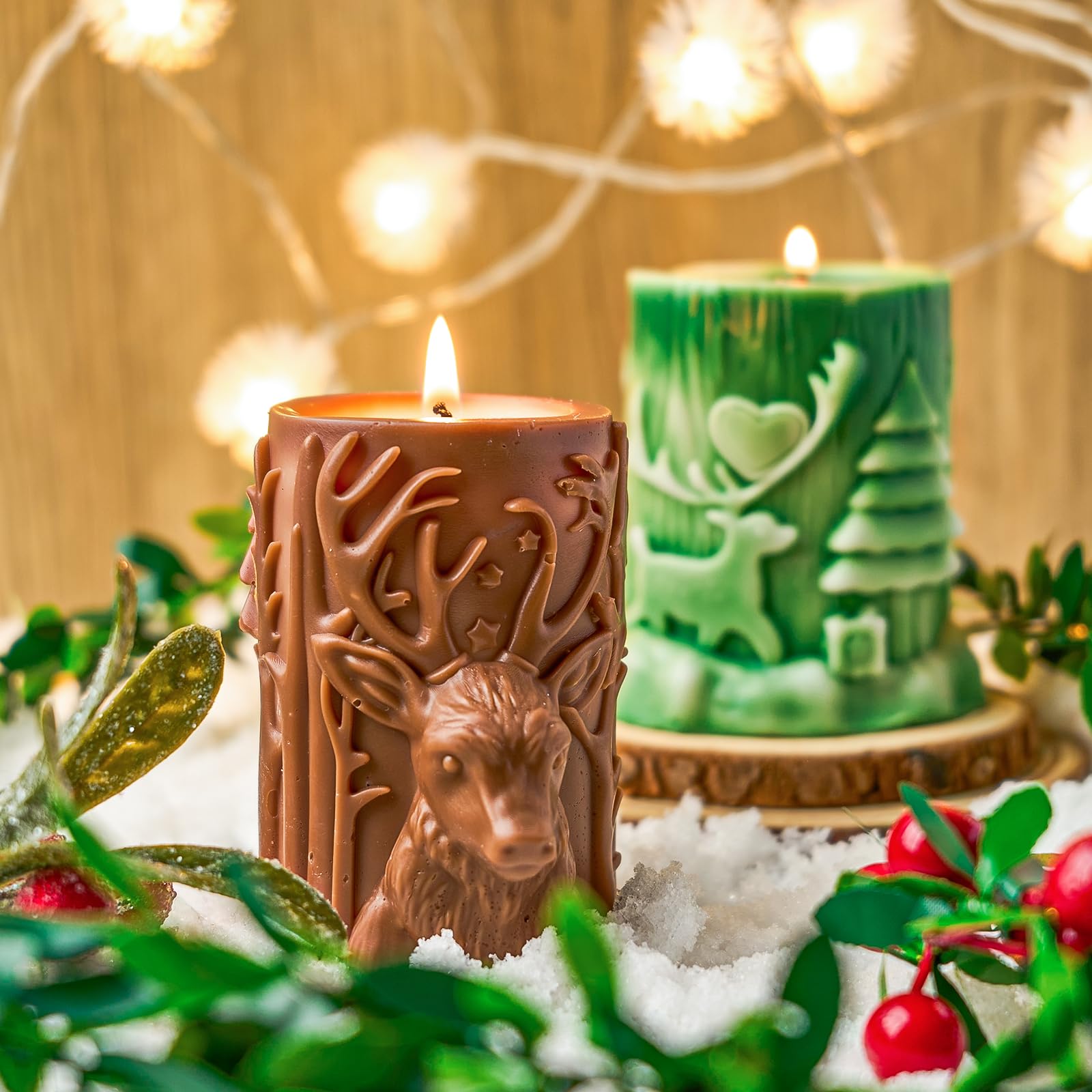 Christmas Elk & Reindeer Silicone Candle Molds Set - DIY Cylinder Pillar Wax Molds for Holiday Candle Making, Resin Soap & Plaster Crafts - Perfect for Xmas Decor, Handmade Gifts & Home Decorations (Includes Tools) - Great for Holiday Parties, DIY Projects & Festive Home Ambiance