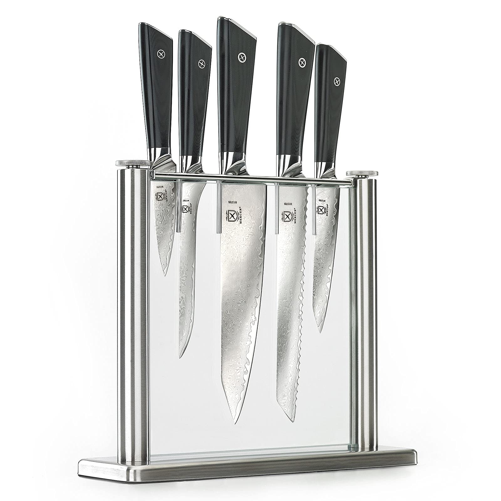Premium Mercer Culinary 6-Piece Super Steel Knife Set with Glass Block Stand & Ergonomic G10 Handles - Professional Chef Knives for Kitchen, Cooking, Slicing & Food Prep